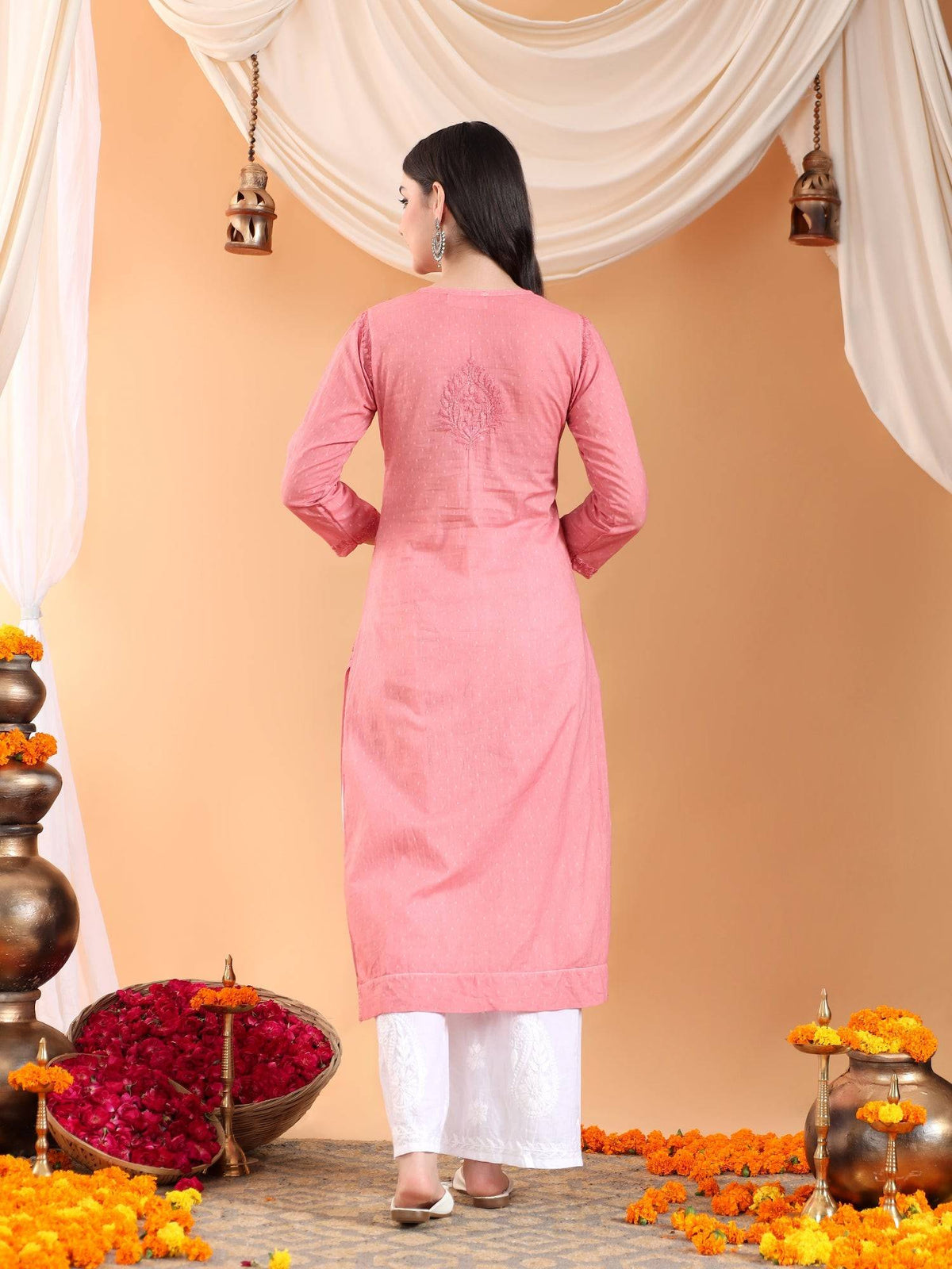 Women Brown Hand Embroidered Chikankari Cotton Solid Kurta | FY93 - view 30