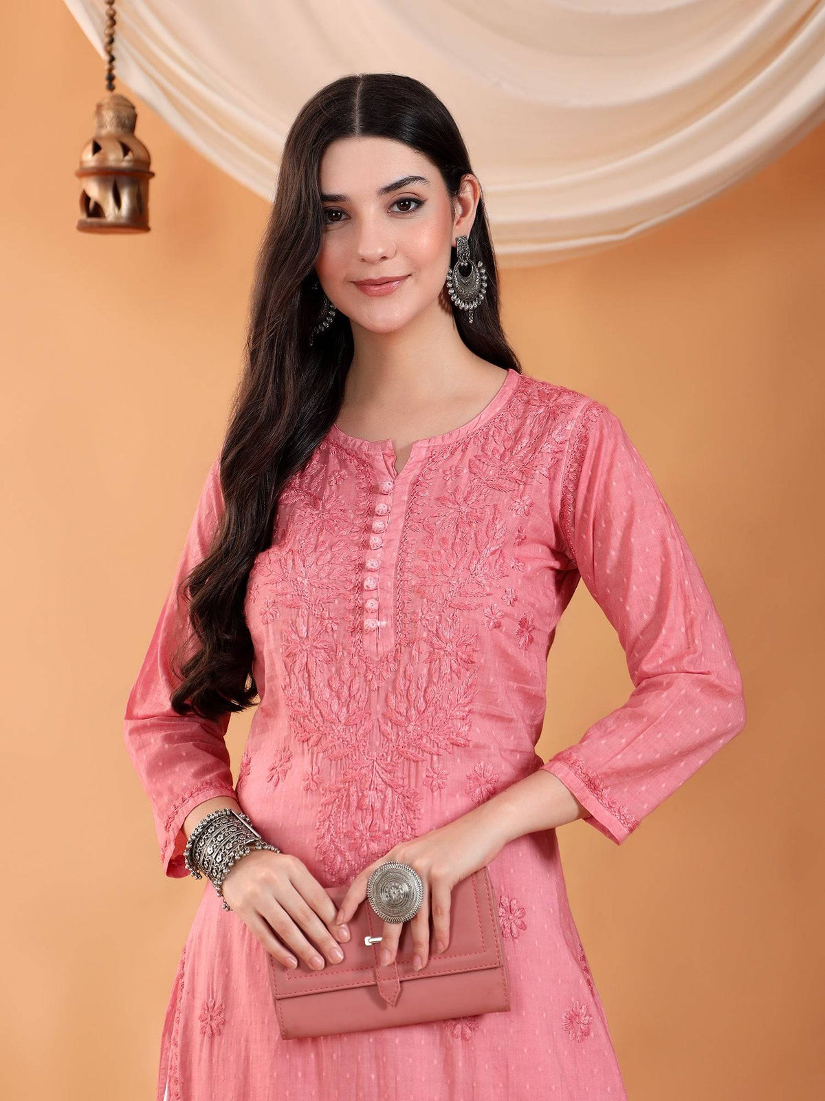 Women Brown Hand Embroidered Chikankari Cotton Solid Kurta | FY93 - view 33
