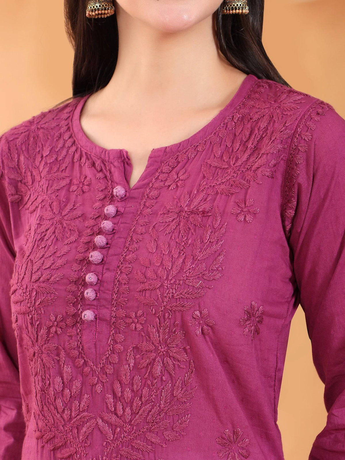 Women Brown Hand Embroidered Chikankari Cotton Solid Kurta | KDG - view 37