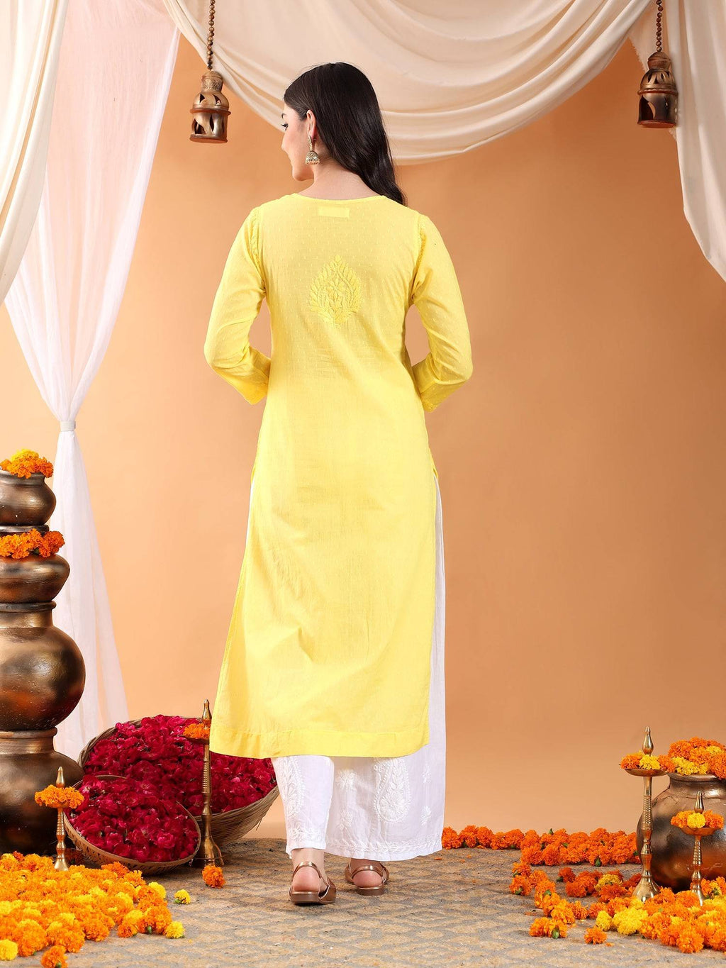 Women Brown Hand Embroidered Chikankari Cotton Solid Kurta | FY93 - view 41