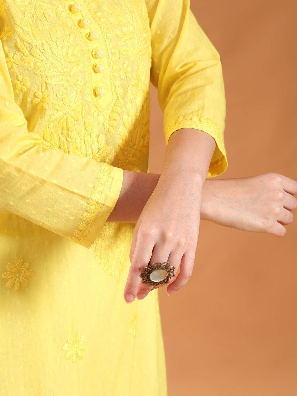 Women Brown Hand Embroidered Chikankari Cotton Solid Kurta | KDG - view 42