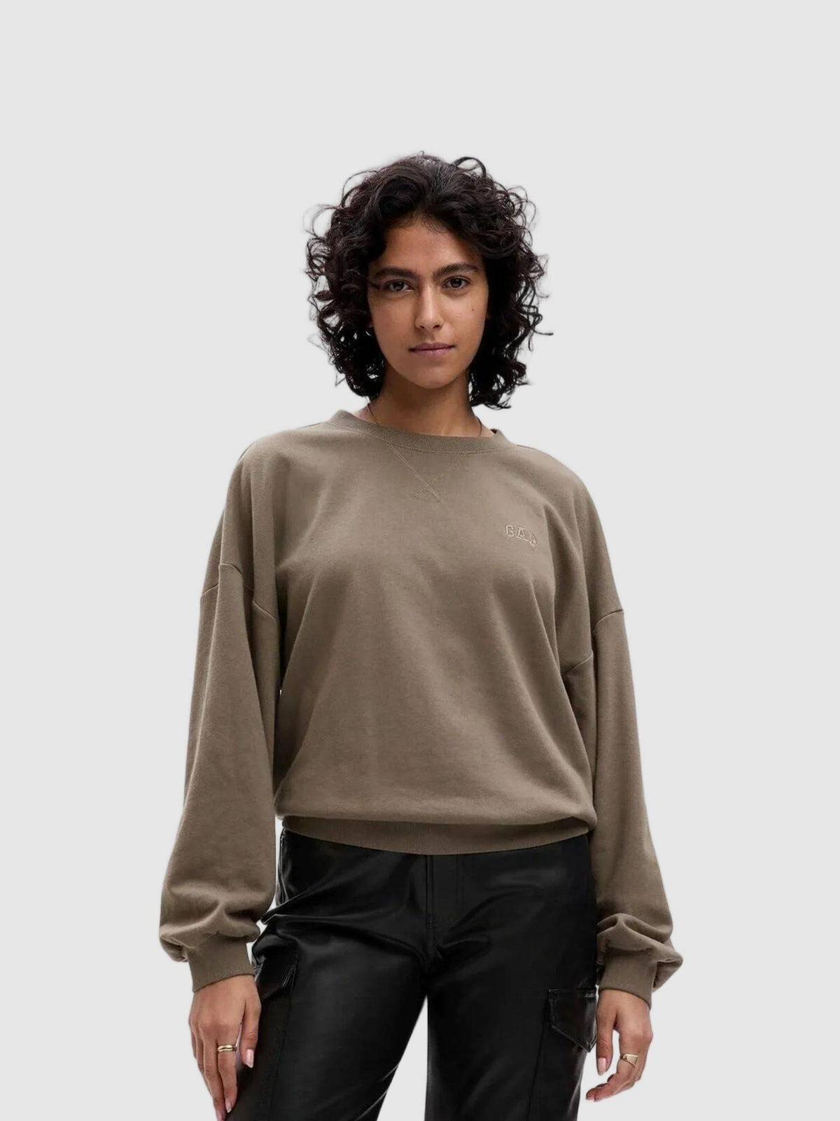 Women Cotton Blend Taupe Solid Sweatshirt | HD56 - view 1
