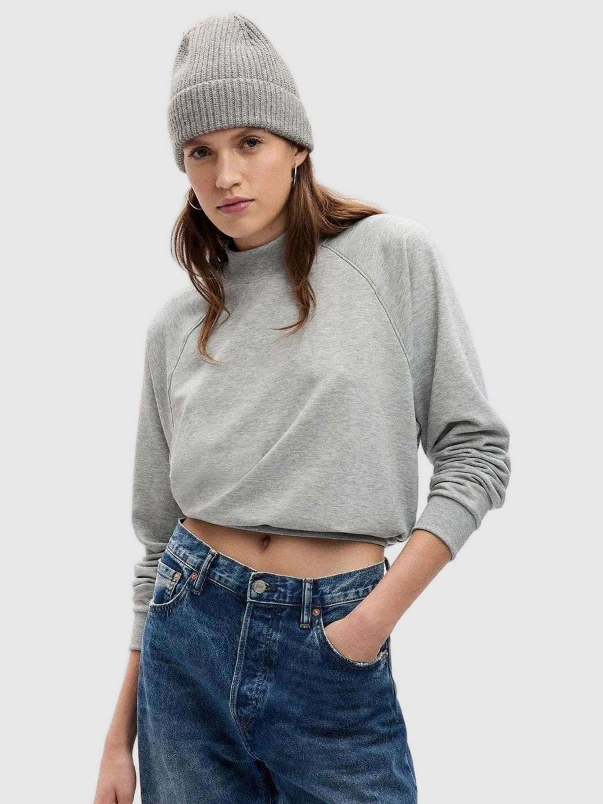 Women Knitted Grey Solid Sweatshirt | HD56 - view 1