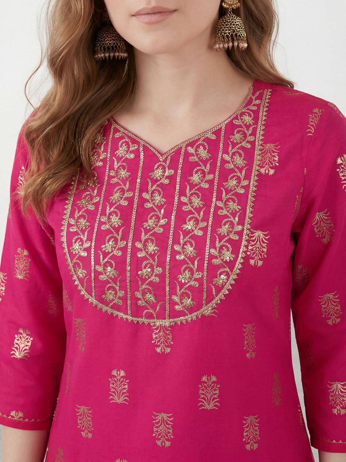 RandB Viscose Pink Embroidered Round Neck Women Kurtas | U3S - view 2