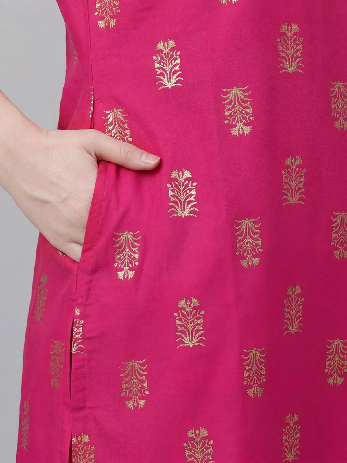 RandB Viscose Pink Embroidered Round Neck Women Kurtas | U3S - view 5