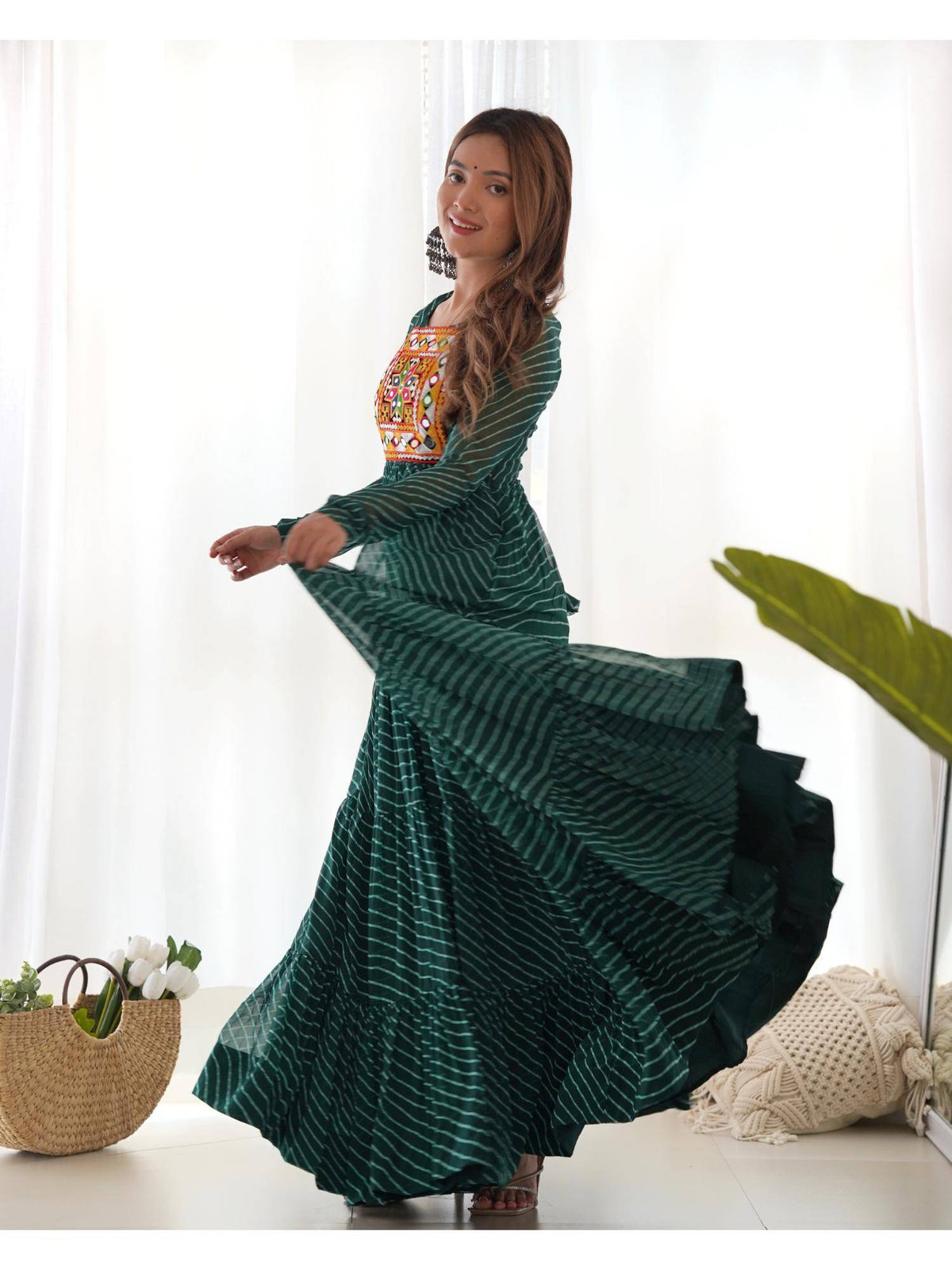 Womens Beautiful Printed Fox Georgette Flared Anarkali Kurta - Green | FY93 - view 3