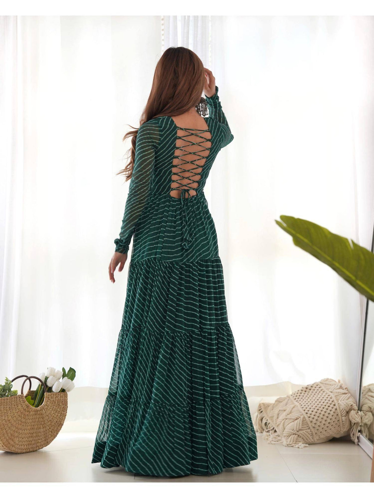 Womens Beautiful Printed Fox Georgette Flared Anarkali Kurta - Green | KDG - view 4