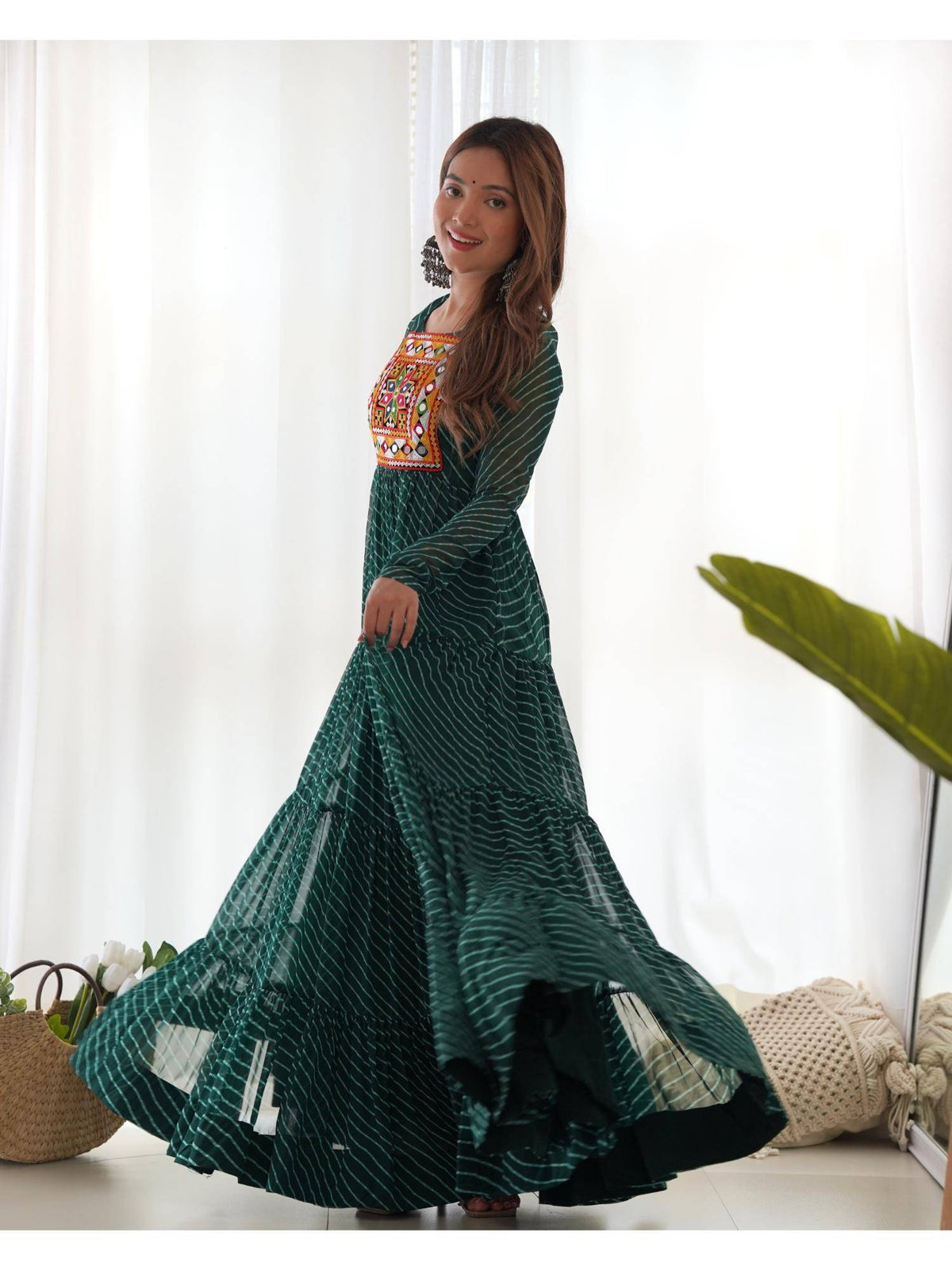 Womens Beautiful Printed Fox Georgette Flared Anarkali Kurta - Green | KDG - view 5