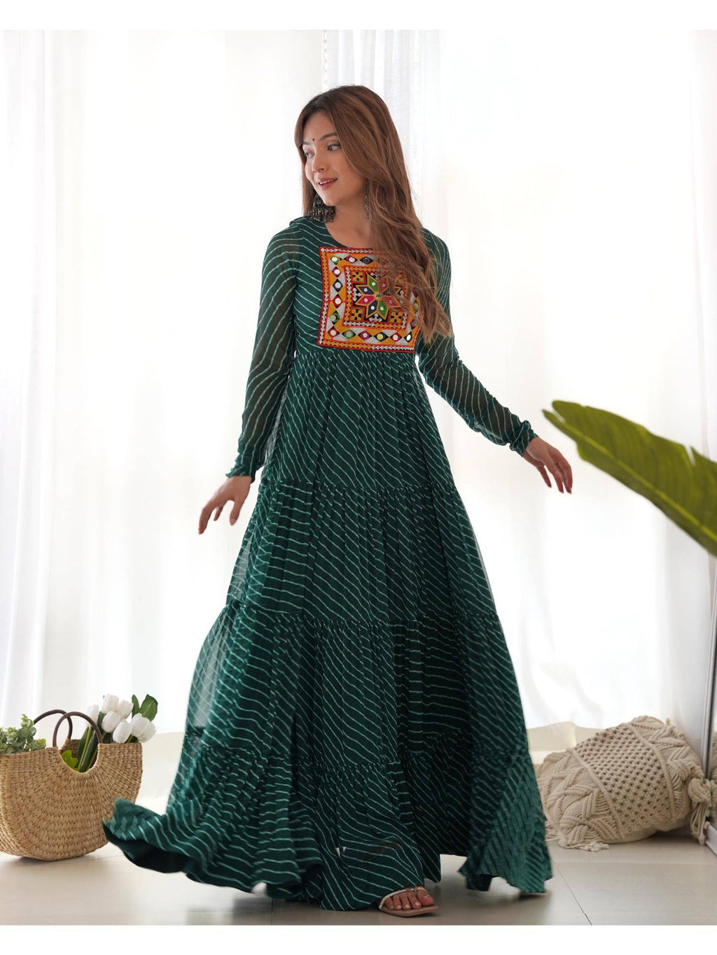 Womens Beautiful Printed Fox Georgette Flared Anarkali Kurta - Green | KDG - view 6