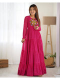 Womens Beautiful Printed Fox Georgette Flared Anarkali Kurta - Pink | FY93 - view 1