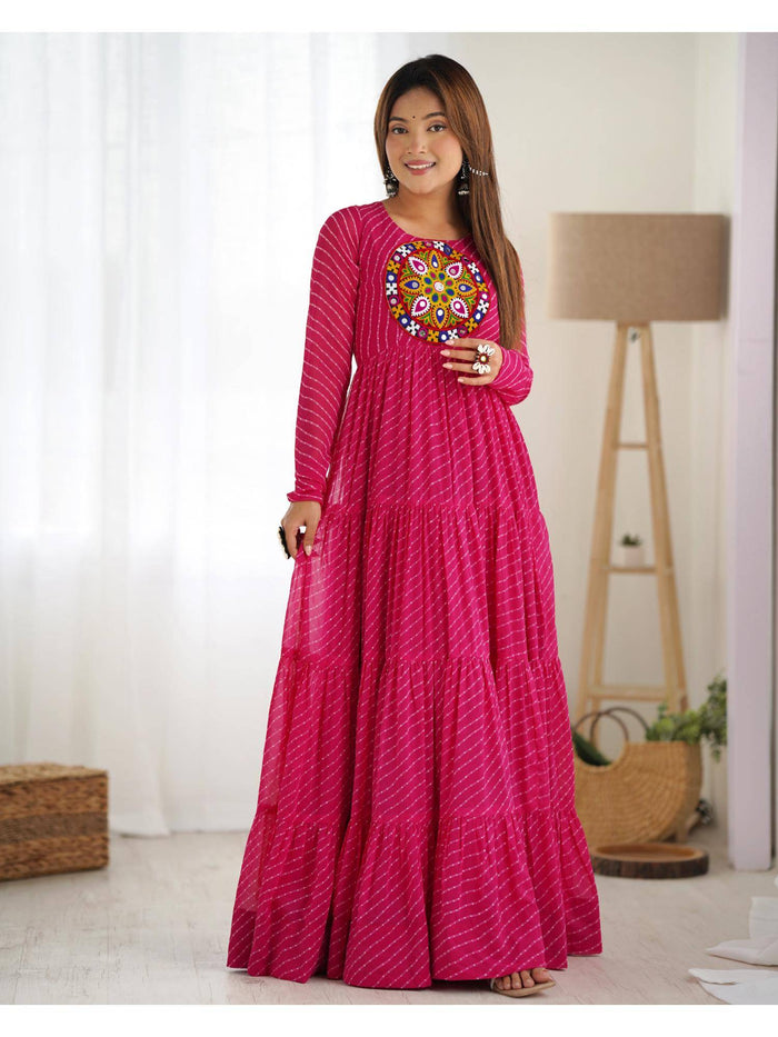 Womens Beautiful Printed Fox Georgette Flared Anarkali Kurta - Pink | U3S - view 1