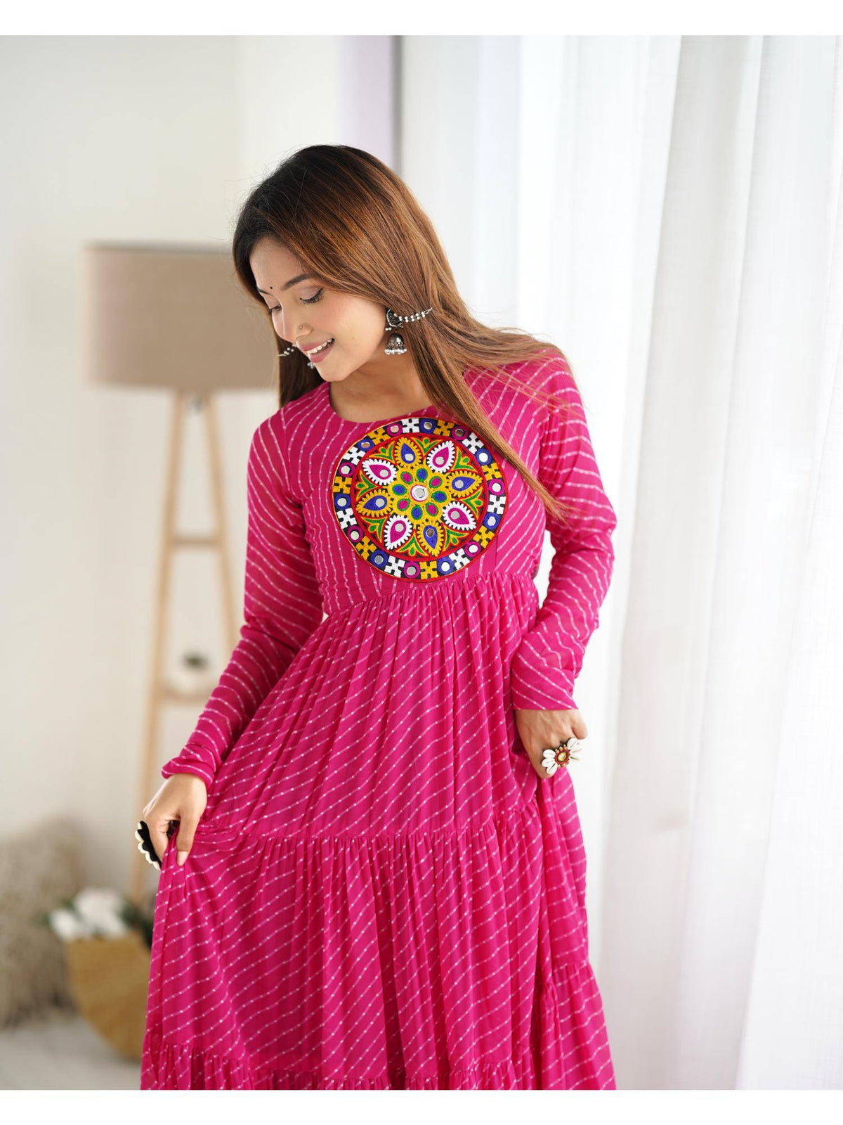 Womens Beautiful Printed Fox Georgette Flared Anarkali Kurta - Pink | FY93 - view 2