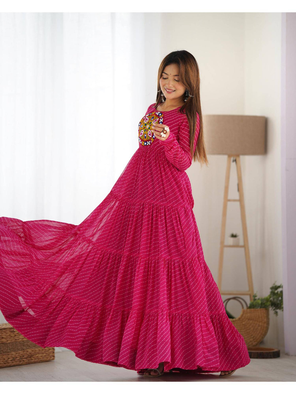 Womens Beautiful Printed Fox Georgette Flared Anarkali Kurta - Pink | FY93 - view 3