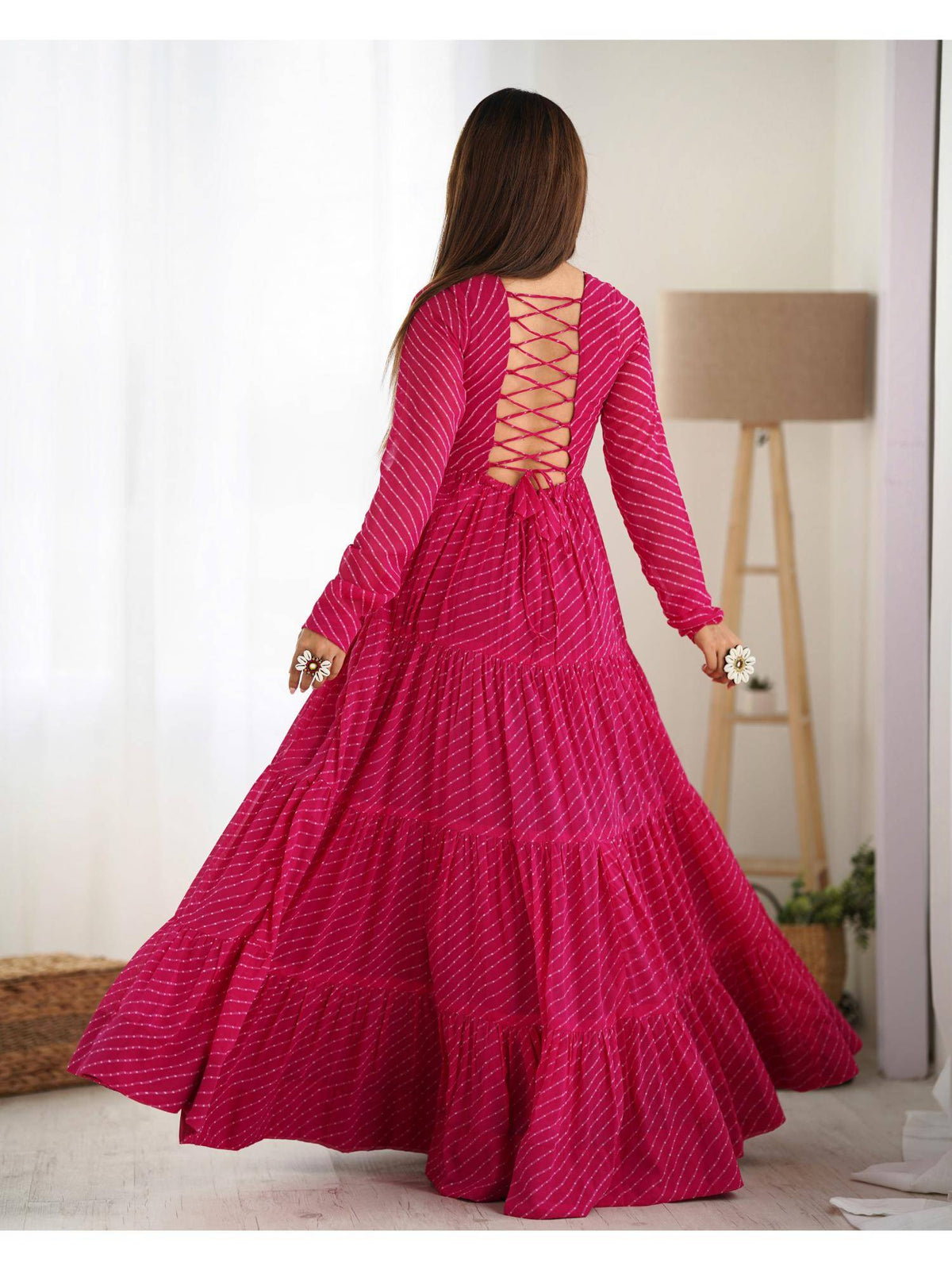 Womens Beautiful Printed Fox Georgette Flared Anarkali Kurta - Pink | KDG - view 4