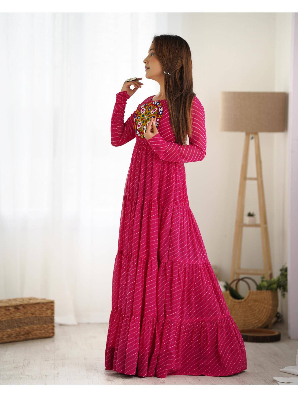 Womens Beautiful Printed Fox Georgette Flared Anarkali Kurta - Pink | KDG - view 5