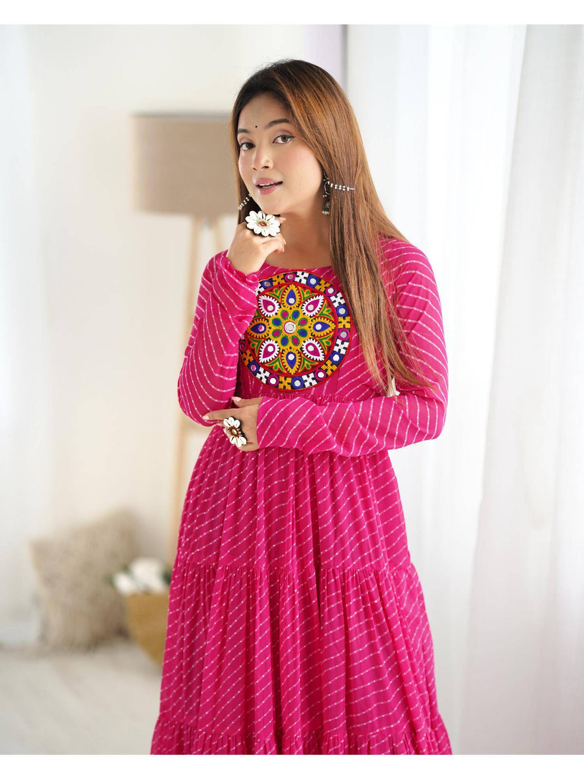 Womens Beautiful Printed Fox Georgette Flared Anarkali Kurta - Pink | FY93 - view 7