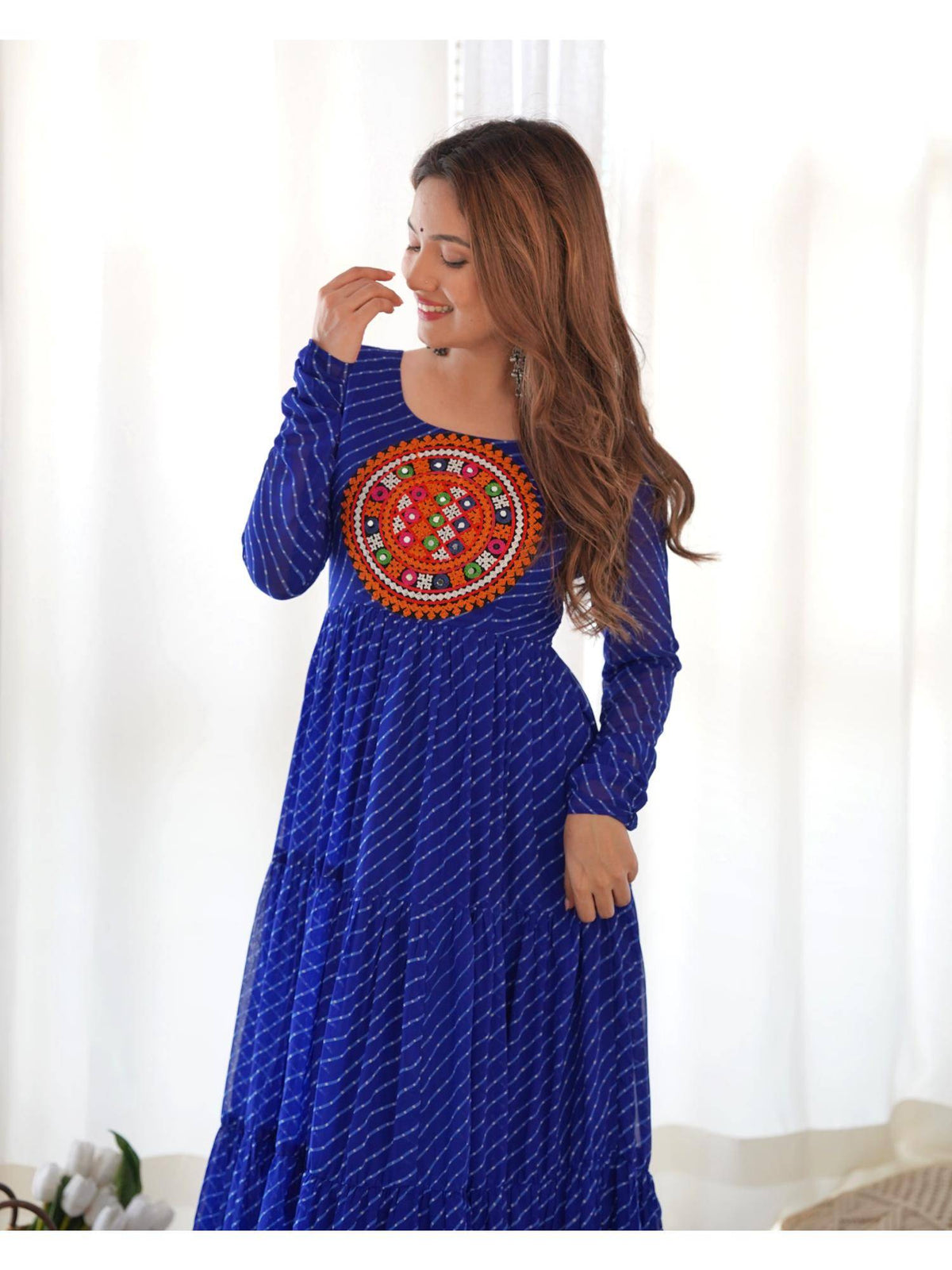 Womens Beautiful Printed Fox Georgette Flared Anarkali Kurta - Blue | U3S - view 2