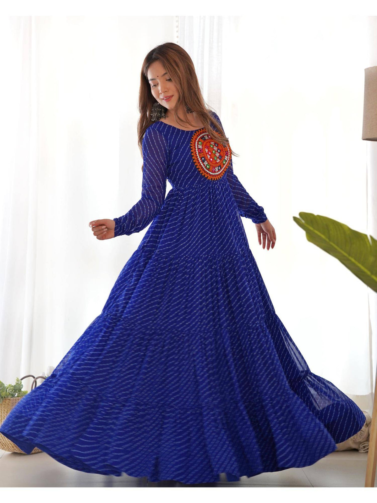 Womens Beautiful Printed Fox Georgette Flared Anarkali Kurta - Blue | KDG - view 3