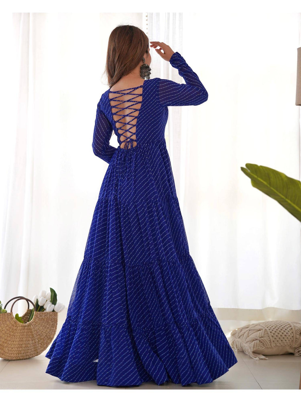 Womens Beautiful Printed Fox Georgette Flared Anarkali Kurta - Blue | KDG - view 4