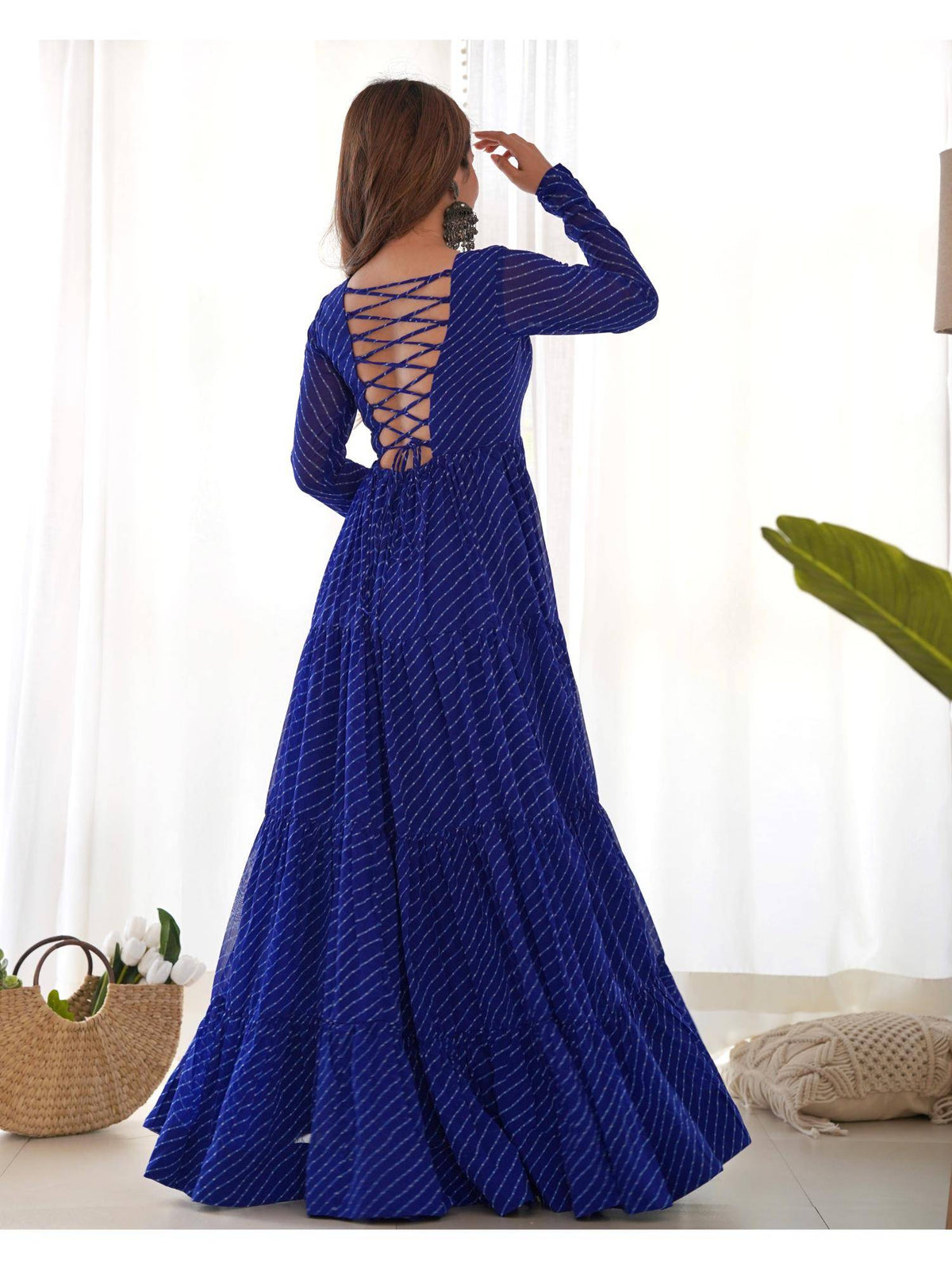 Womens Beautiful Printed Fox Georgette Flared Anarkali Kurta - Blue | U3S - view 4