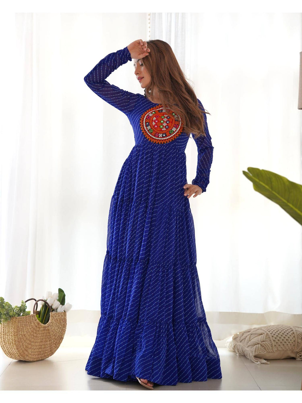 Womens Beautiful Printed Fox Georgette Flared Anarkali Kurta - Blue | KDG - view 6