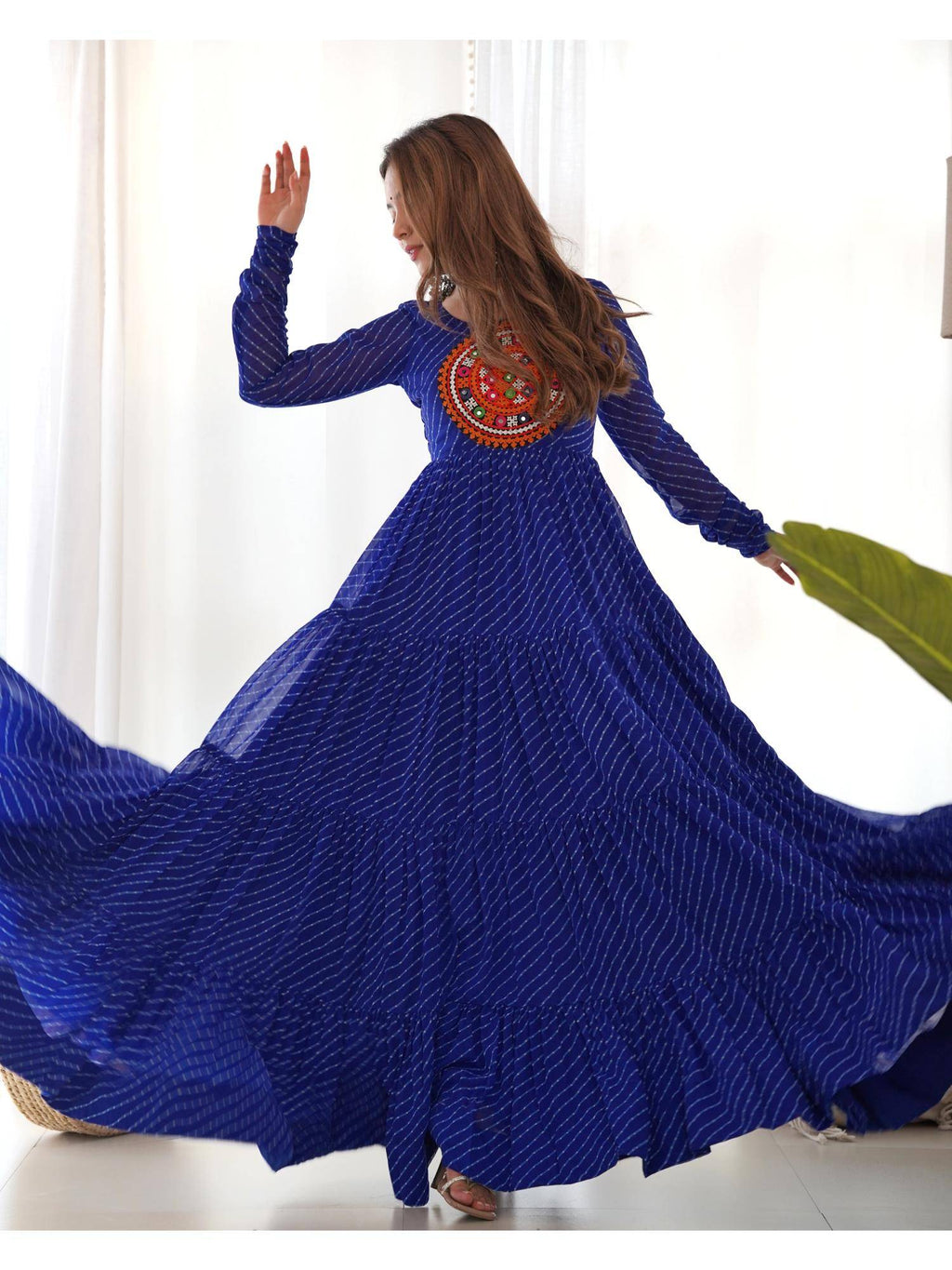 Womens Beautiful Printed Fox Georgette Flared Anarkali Kurta - Blue | U3S - view 7