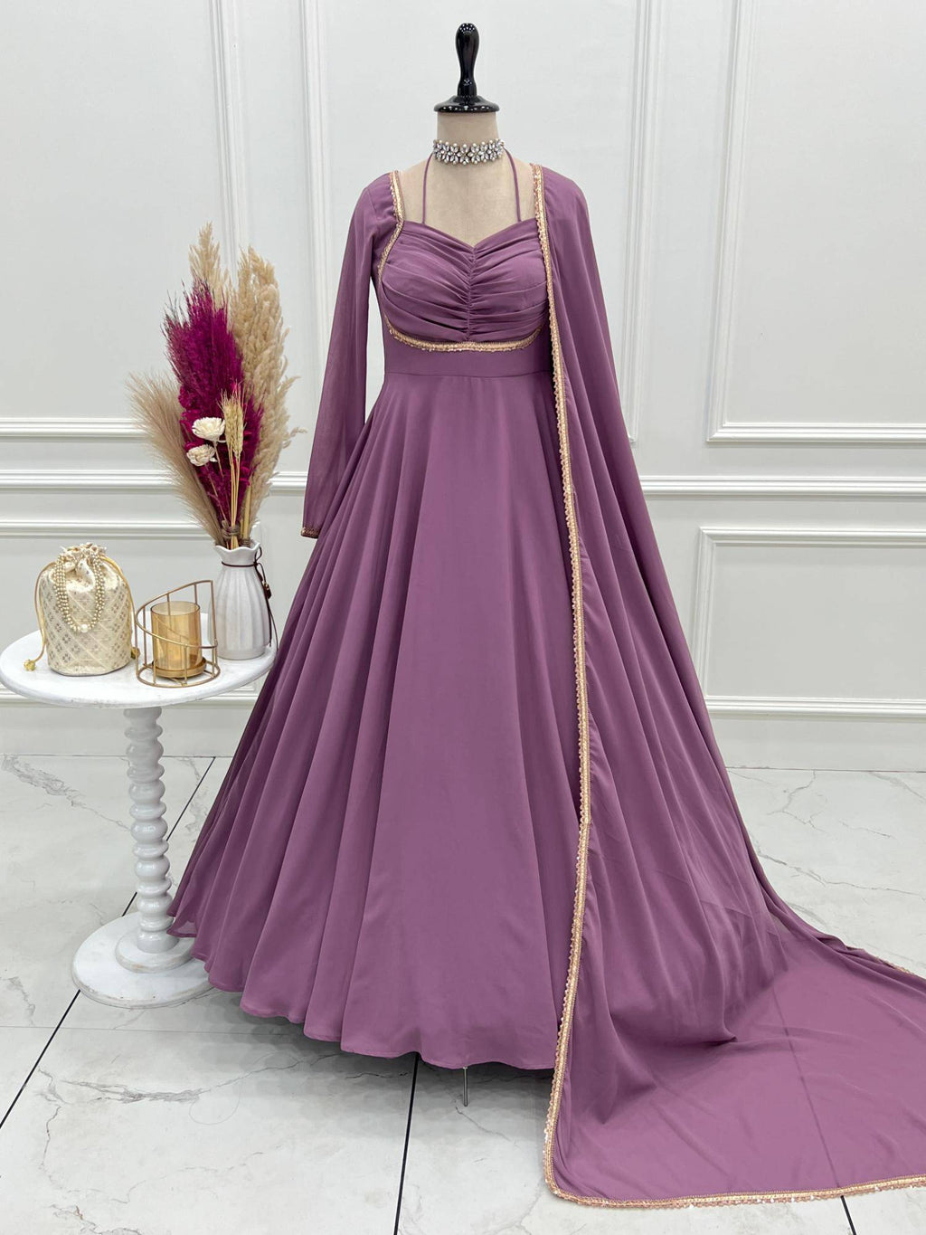 Womens Mauve Georgette Anarkali Kurta with Dupatta | KDG - view 2