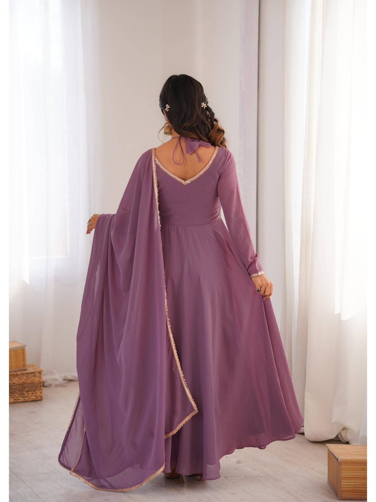 Womens Mauve Georgette Anarkali Kurta with Dupatta | KDG - view 3