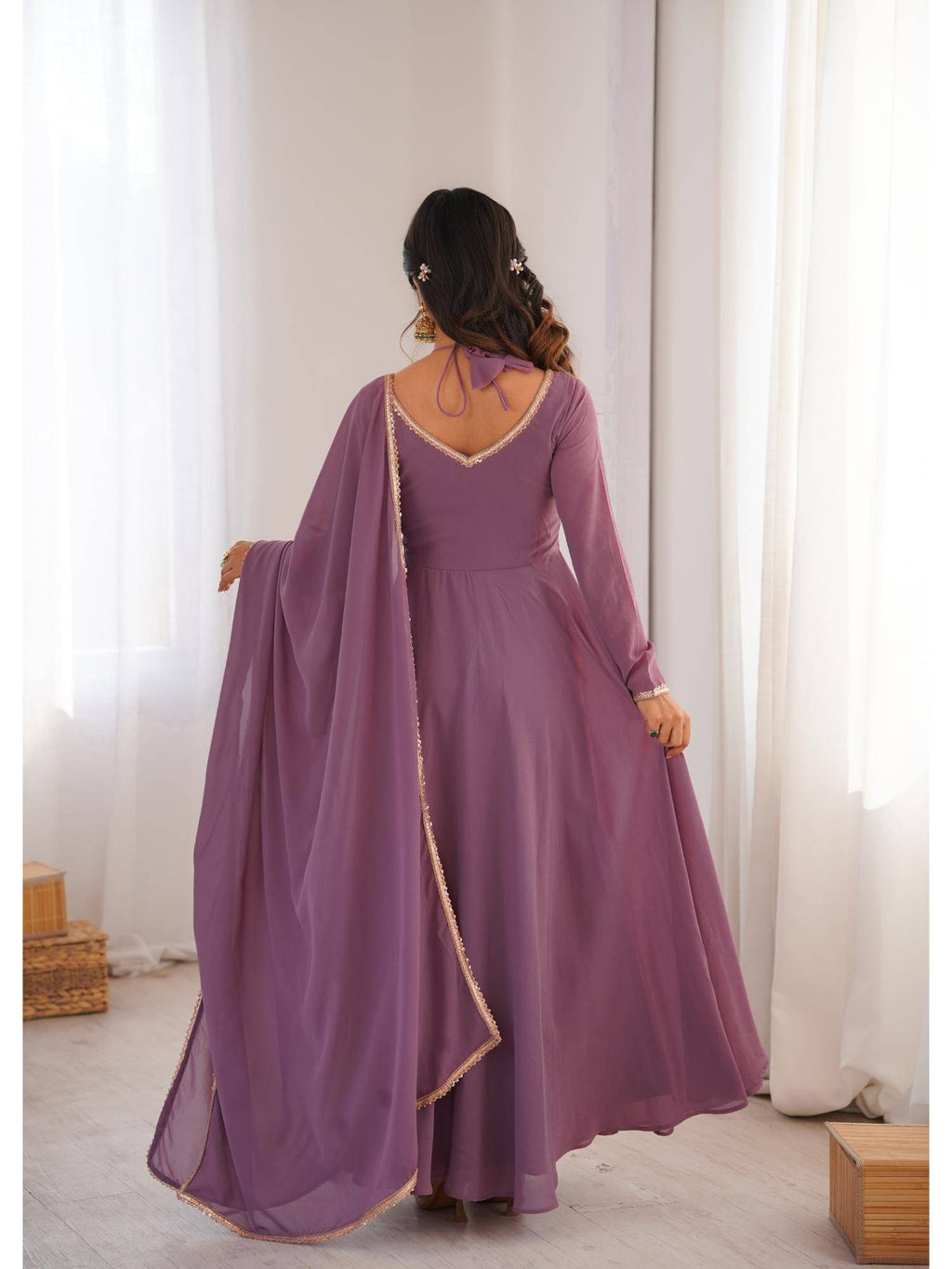 Womens Mauve Georgette Anarkali Kurta with Dupatta | FY93 - view 3