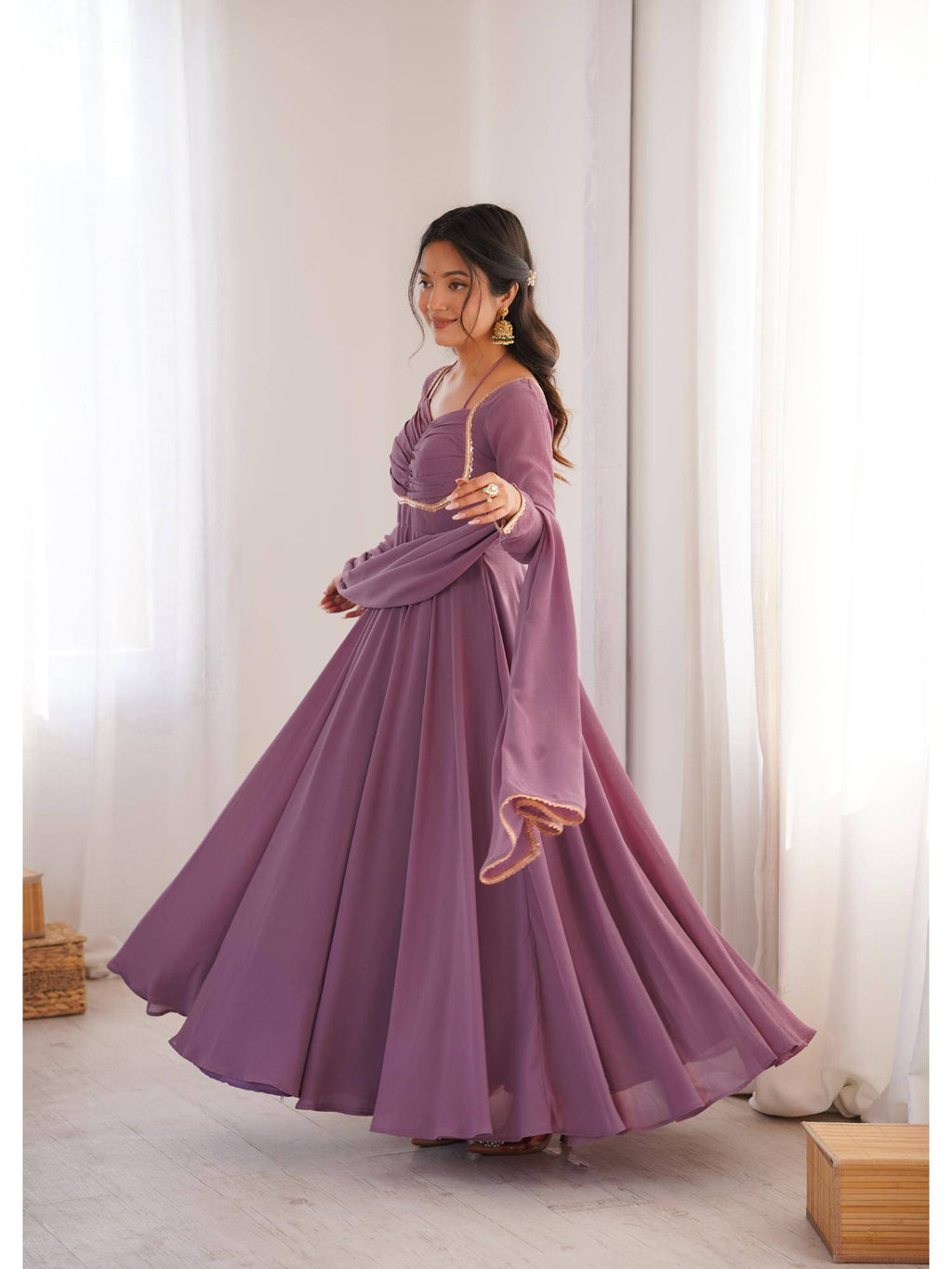 Womens Mauve Georgette Anarkali Kurta with Dupatta | KDG - view 4