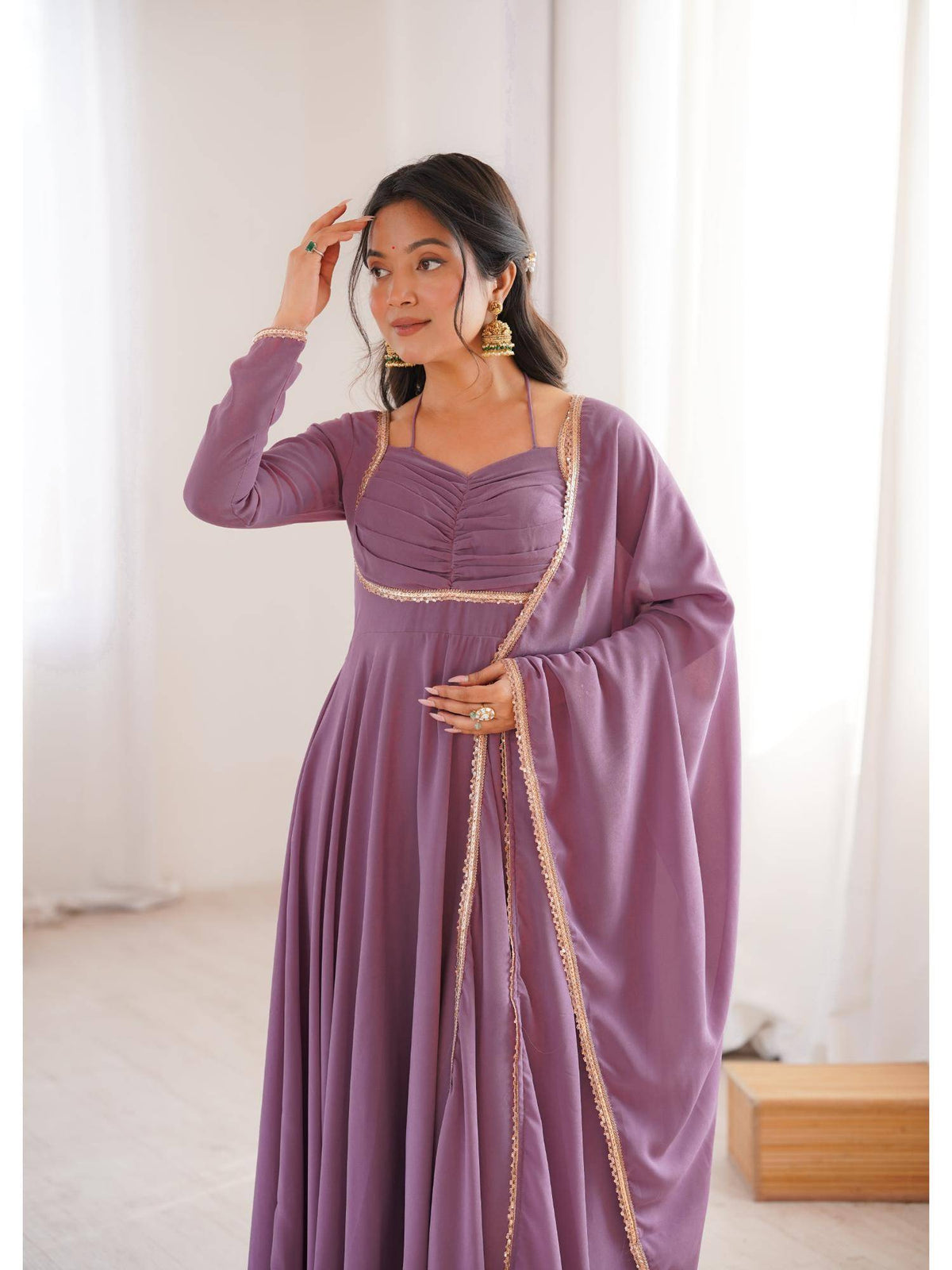 Womens Mauve Georgette Anarkali Kurta with Dupatta | KDG - view 5