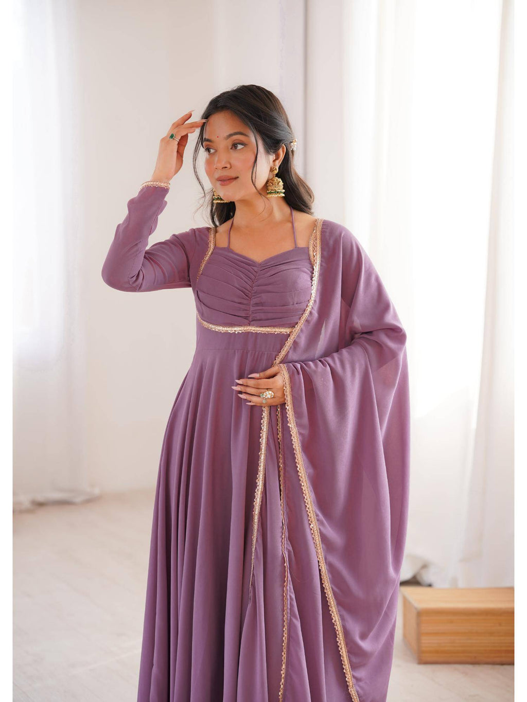 Womens Mustard Yellow Georgette Anarkali Kurta with Dupatta | U3S - view 15