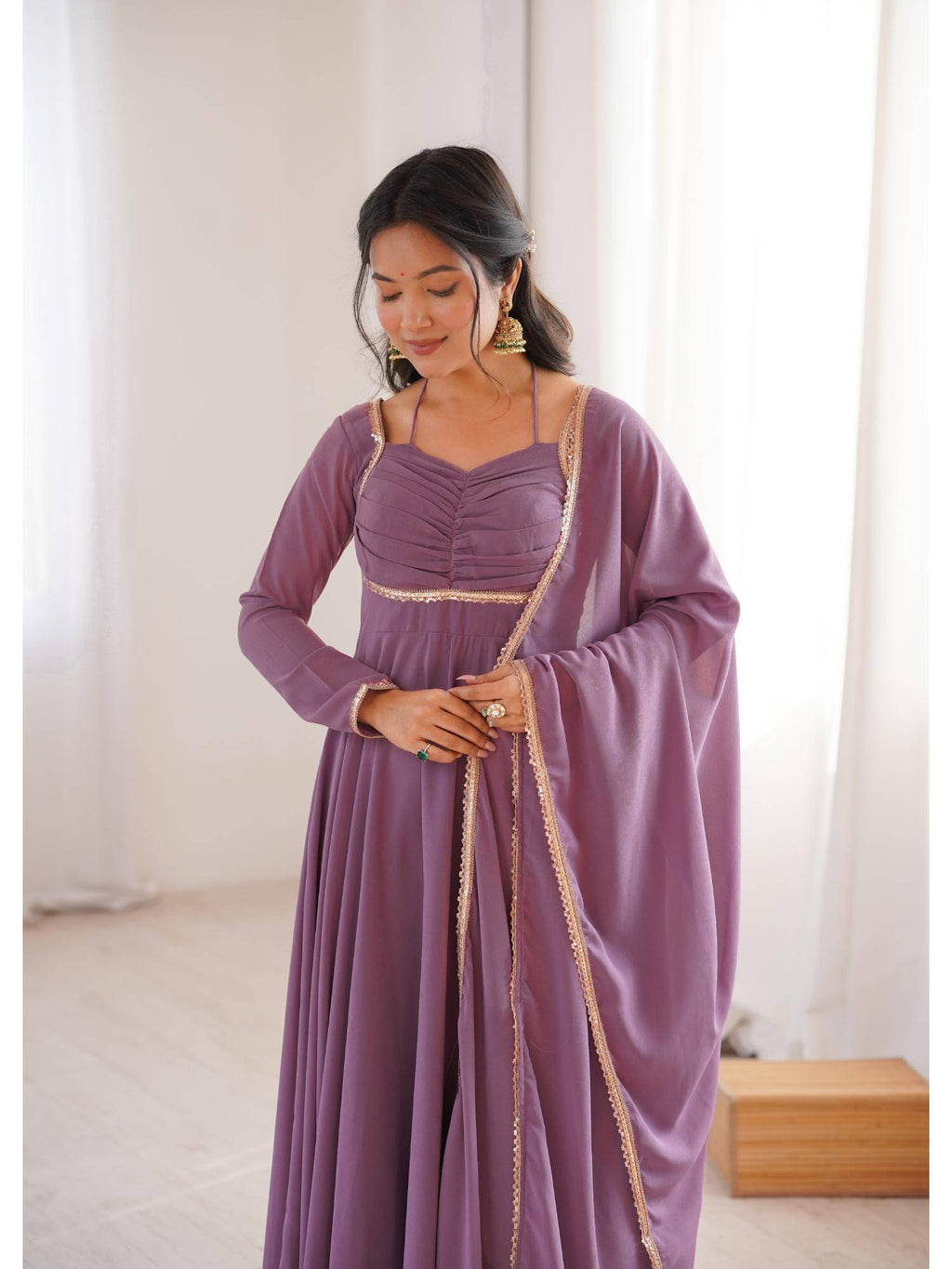 Womens Mauve Georgette Anarkali Kurta with Dupatta | FY93 - view 8