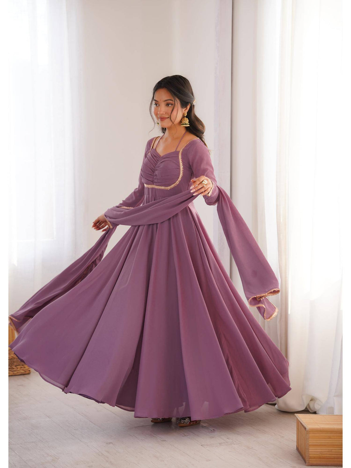 Womens Mauve Georgette Anarkali Kurta with Dupatta | KDG - view 9