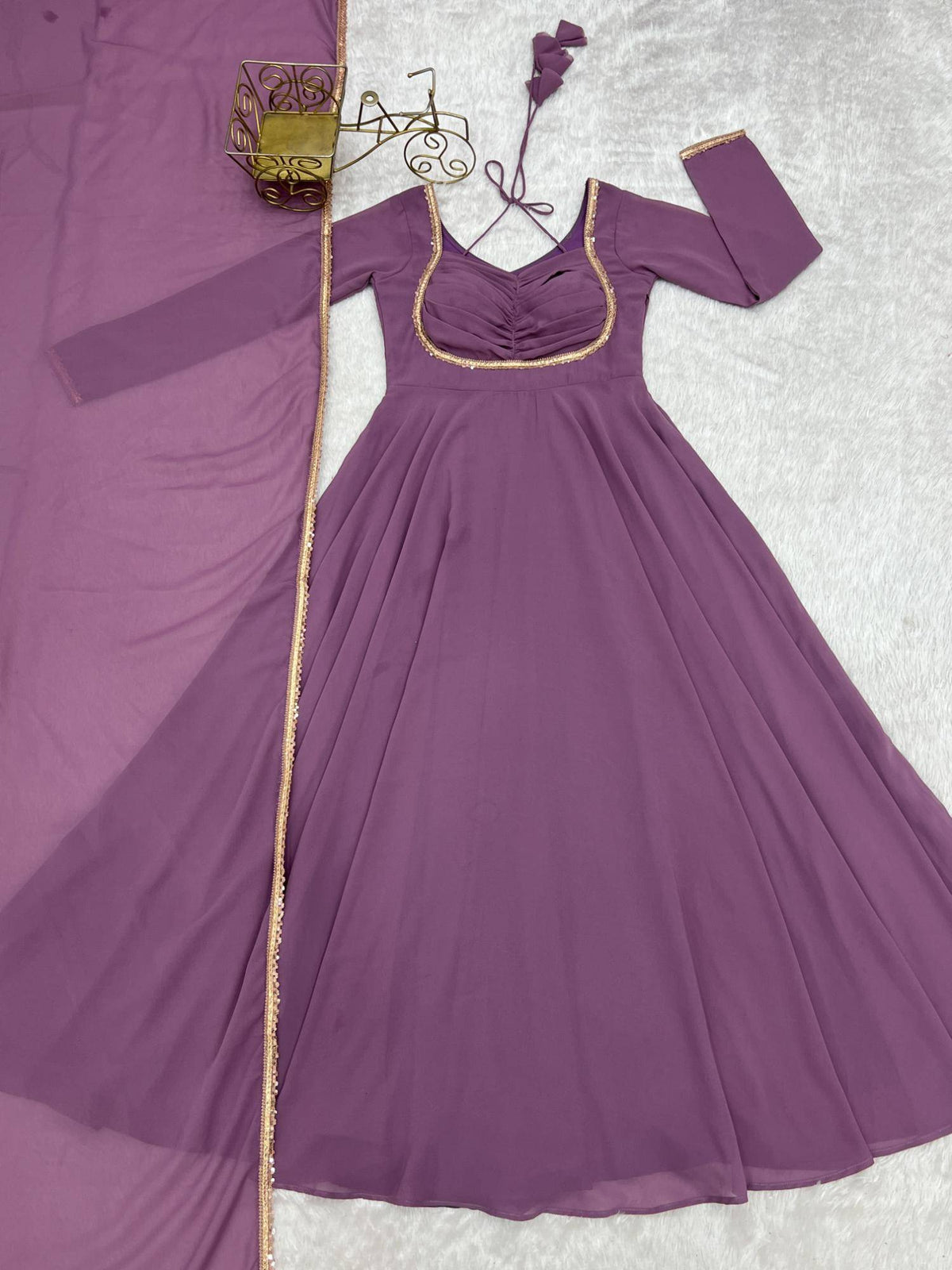 Womens Mauve Georgette Anarkali Kurta with Dupatta | KDG - view 10