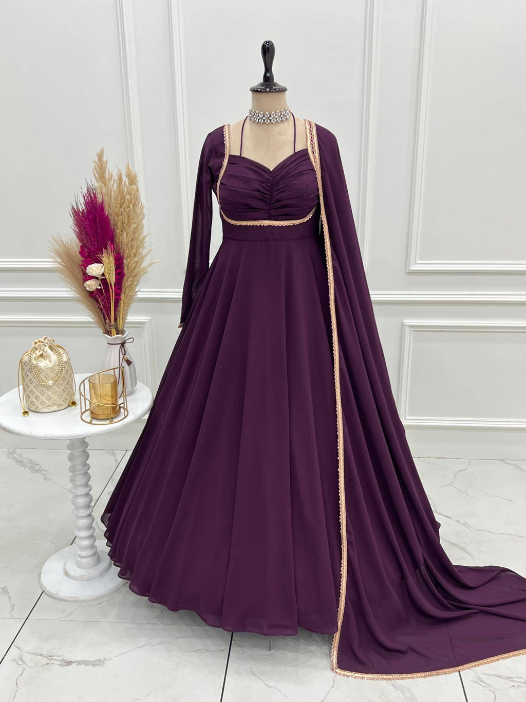 Womens Mauve Georgette Anarkali Kurta with Dupatta | FY93 - view 31