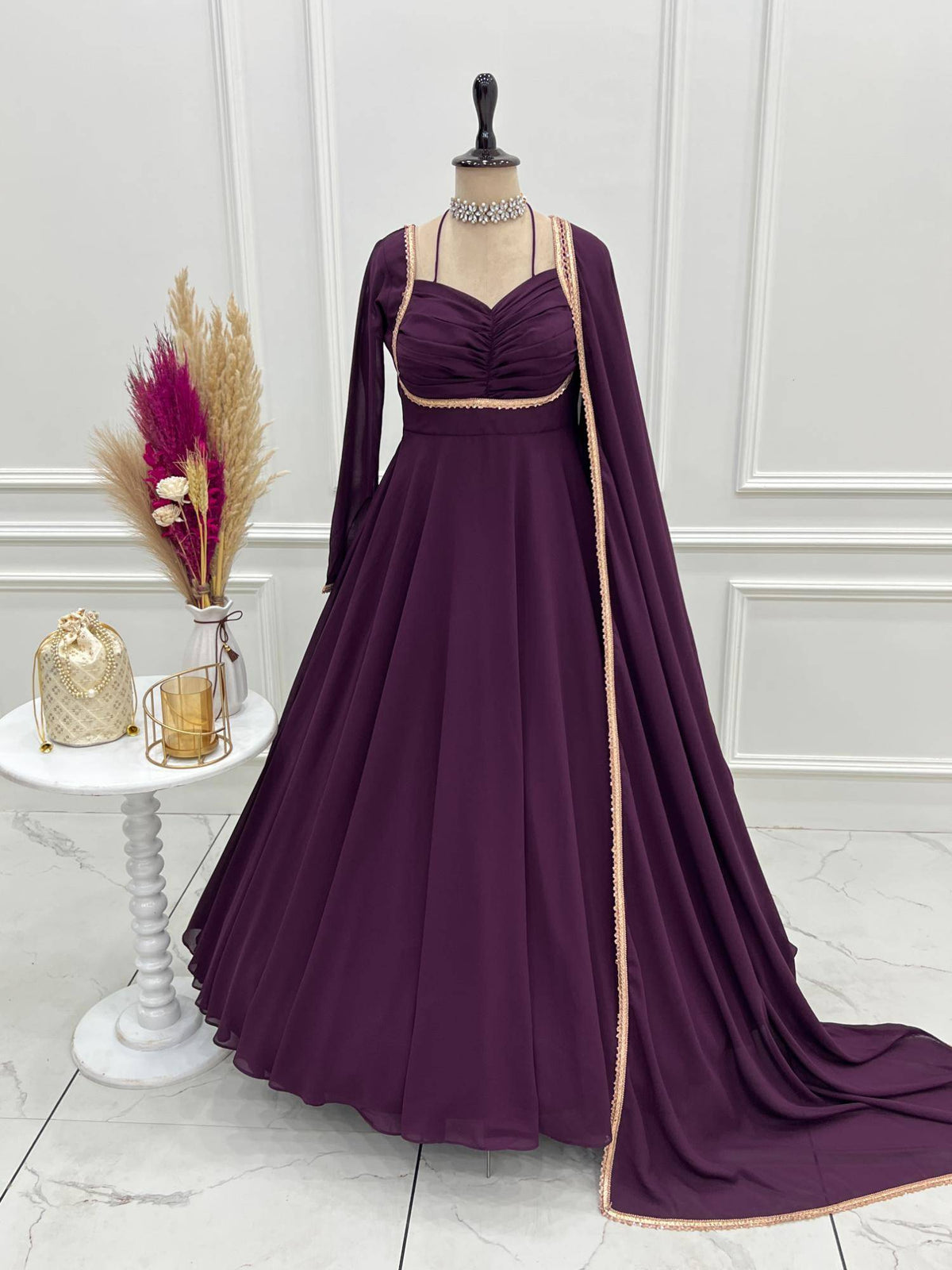 Womens Mauve Georgette Anarkali Kurta with Dupatta | FY93 - view 31