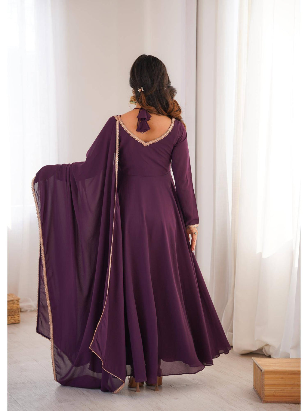 Womens Mauve Georgette Anarkali Kurta with Dupatta | FY93 - view 32