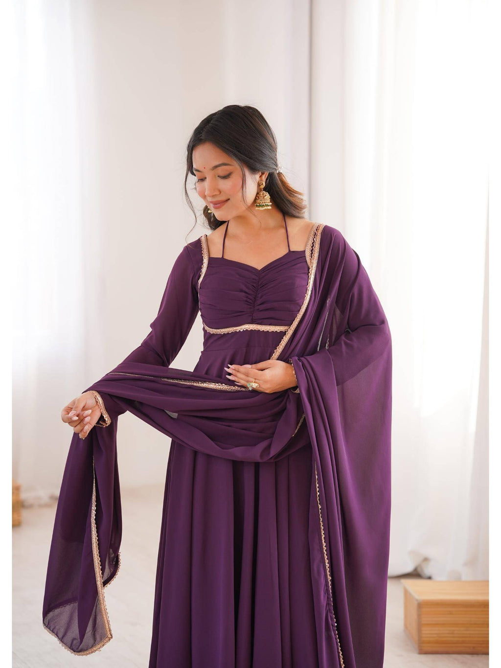 Womens Mauve Georgette Anarkali Kurta with Dupatta | KDG - view 33