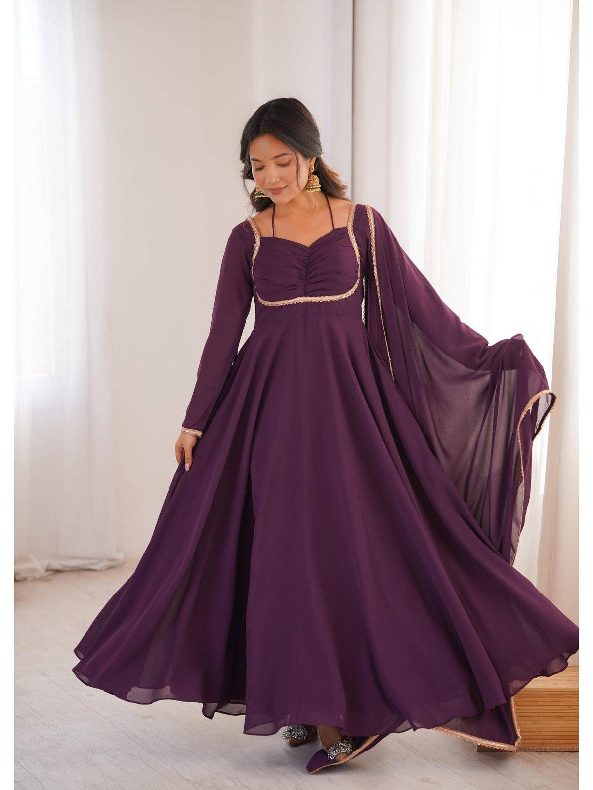 Womens Mauve Georgette Anarkali Kurta with Dupatta | FY93 - view 34
