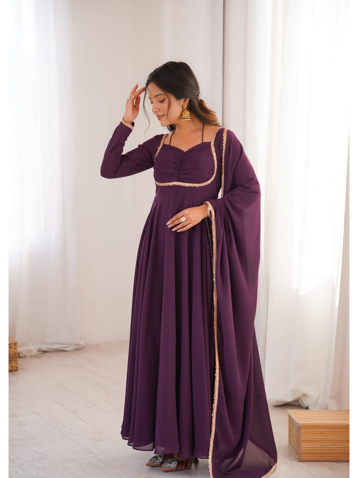 Womens Mauve Georgette Anarkali Kurta with Dupatta | KDG - view 36