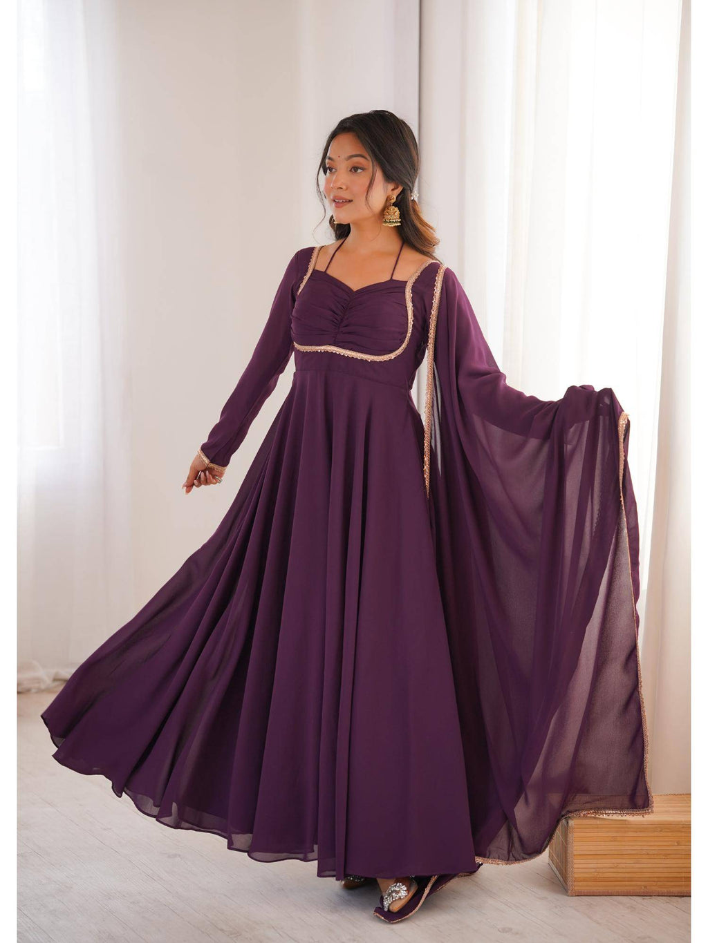 Womens Mauve Georgette Anarkali Kurta with Dupatta | KDG - view 37