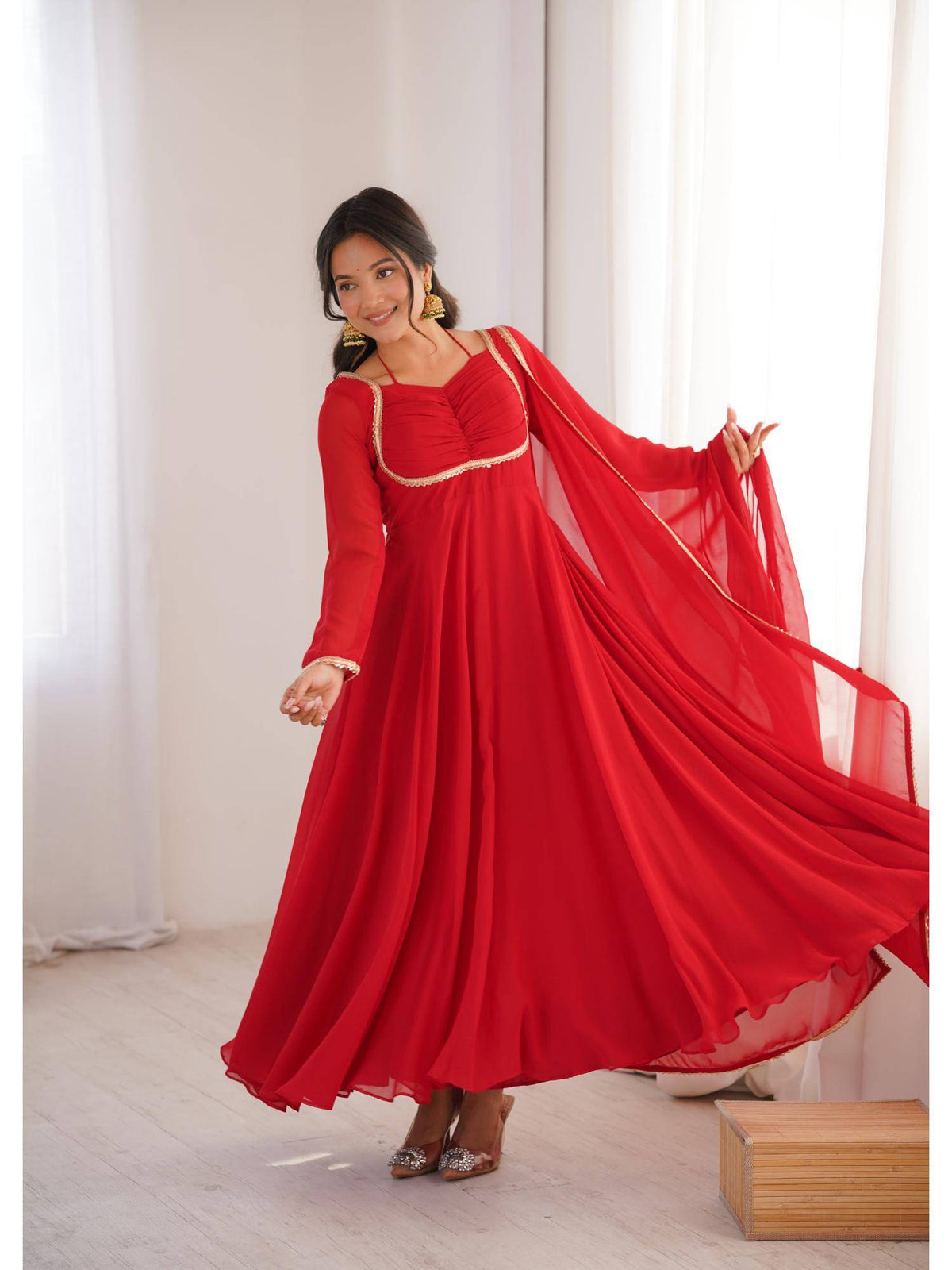 Womens Mustard Yellow Georgette Anarkali Kurta with Dupatta | U3S - view 40