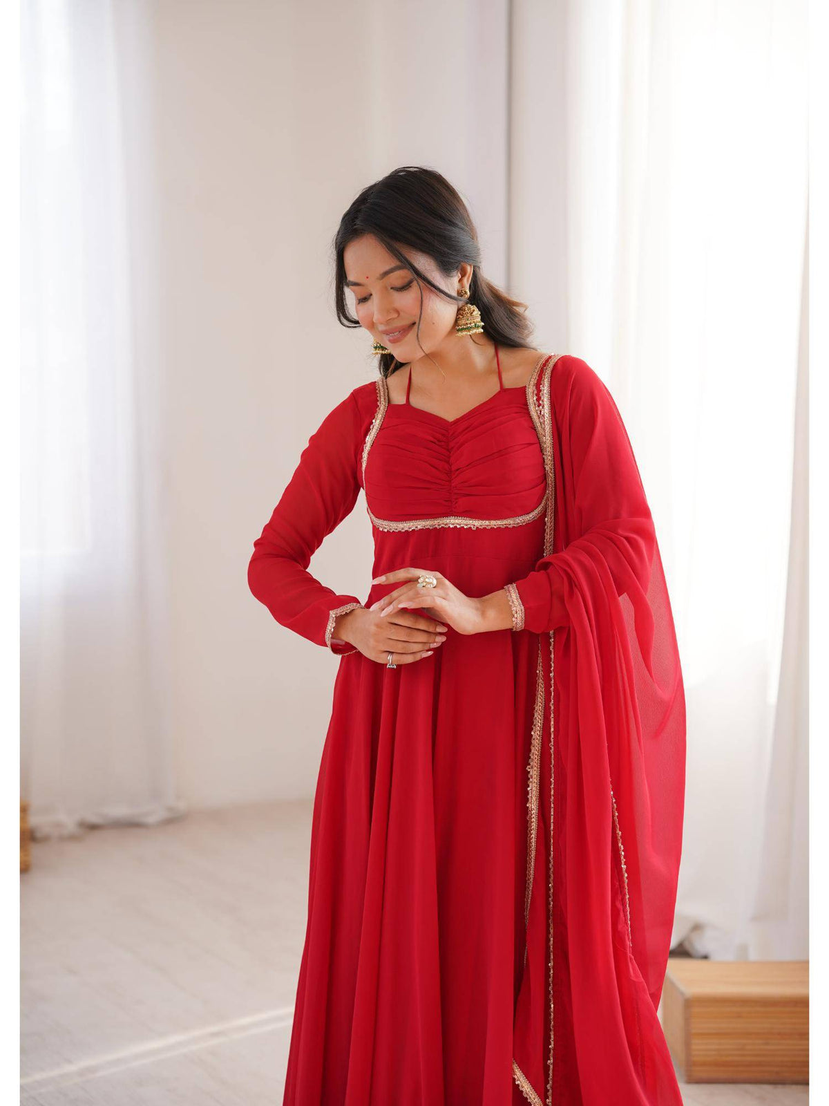 Womens Mauve Georgette Anarkali Kurta with Dupatta | KDG - view 14