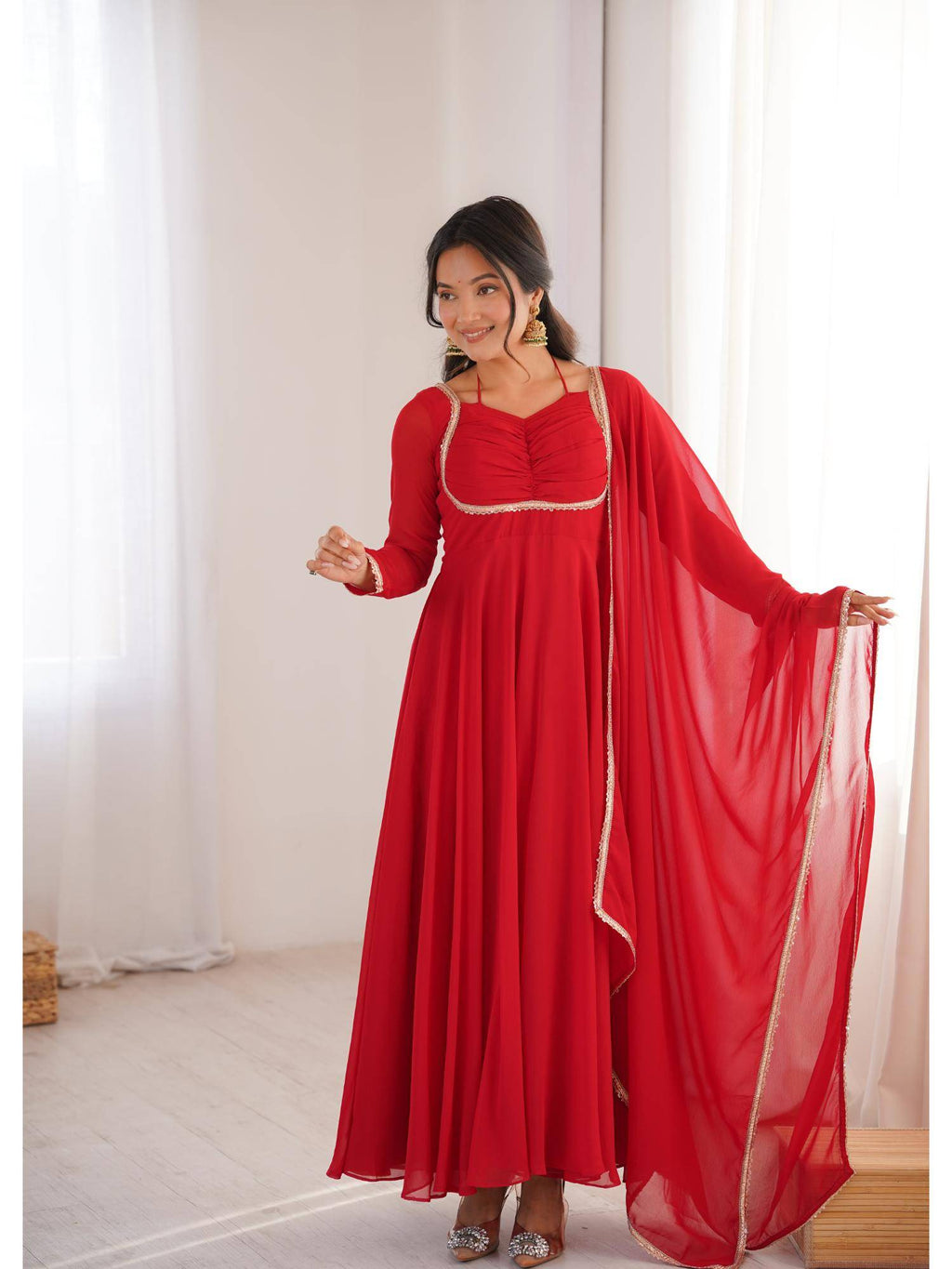 Womens Mauve Georgette Anarkali Kurta with Dupatta | KDG - view 16