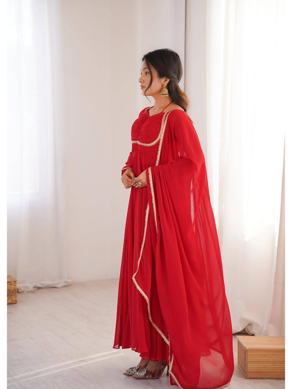 Womens Mauve Georgette Anarkali Kurta with Dupatta | KDG - view 17