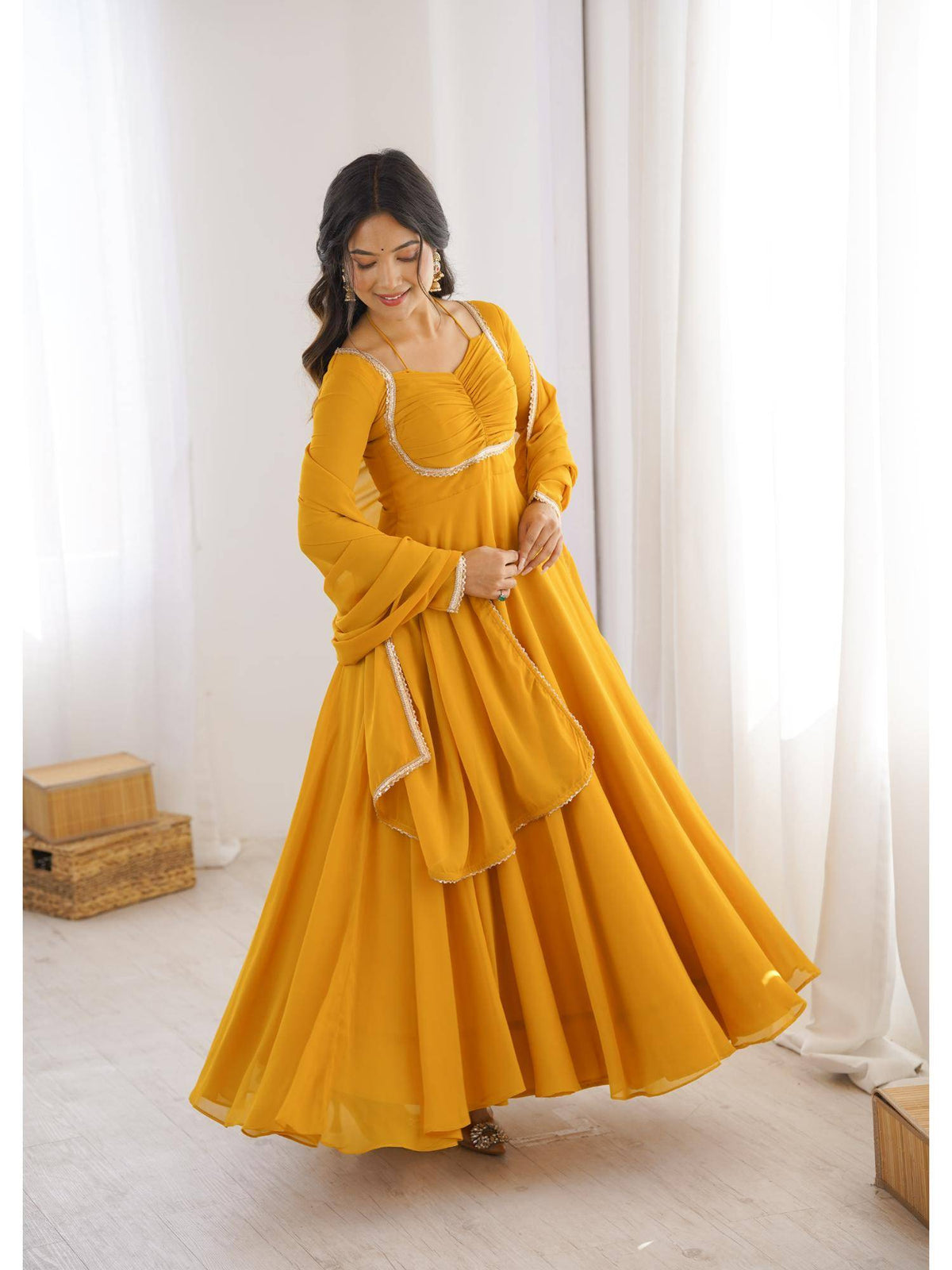 Womens Mauve Georgette Anarkali Kurta with Dupatta | KDG - view 44