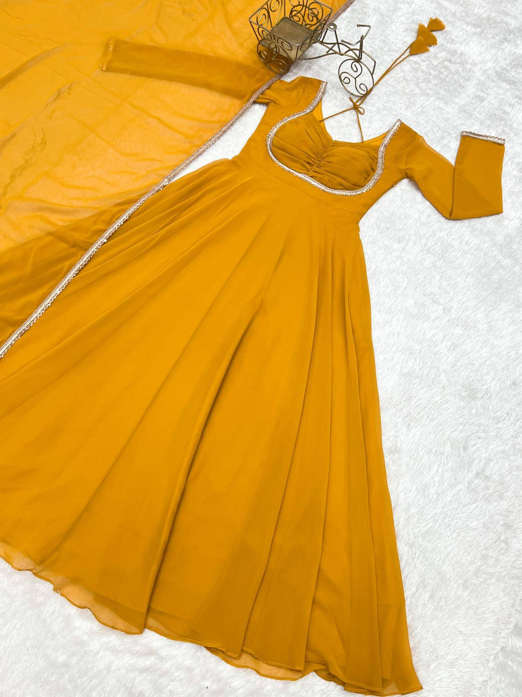 Womens Mustard Yellow Georgette Anarkali Kurta with Dupatta | U3S - view 10