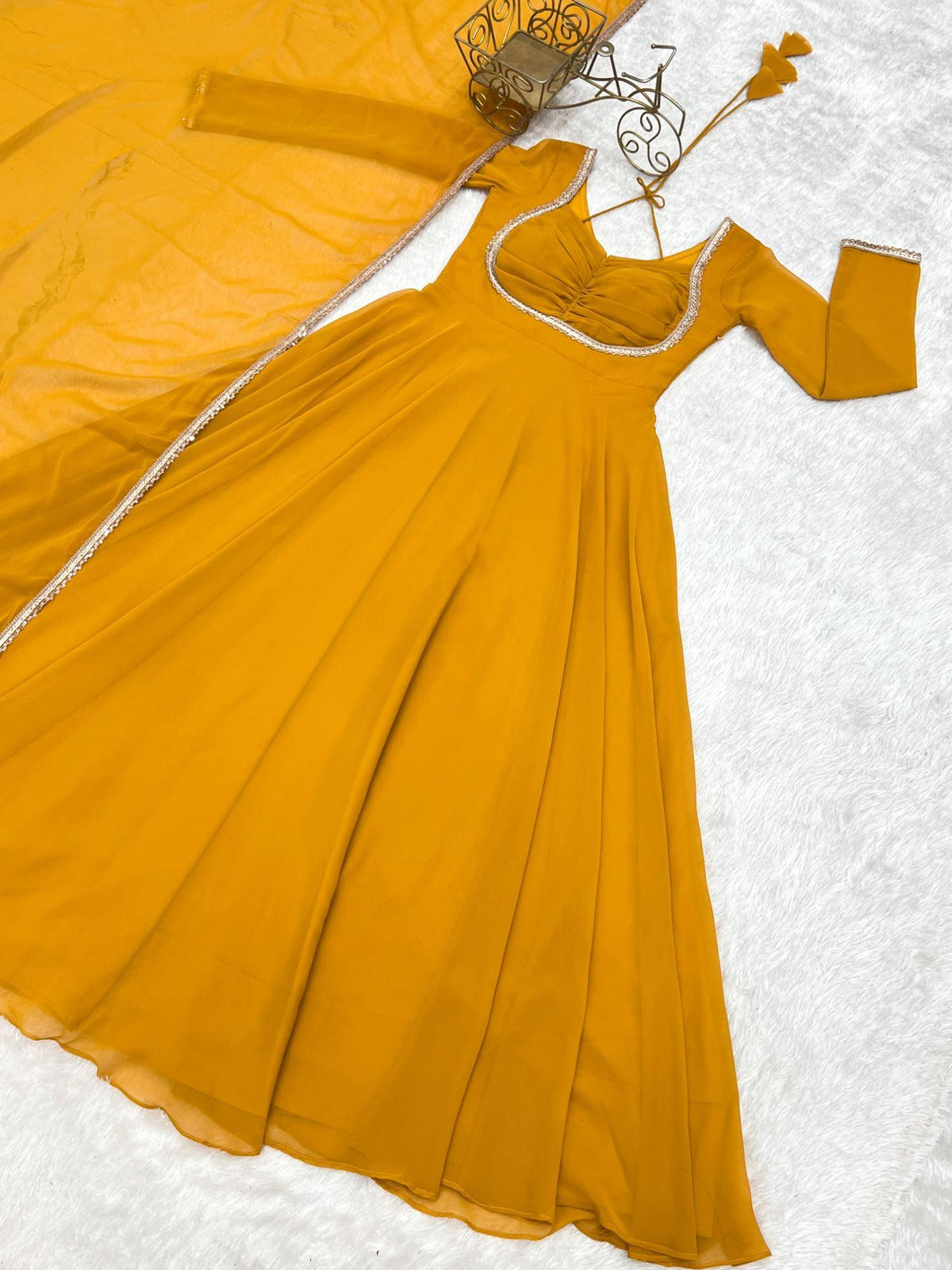 Womens Mustard Yellow Georgette Anarkali Kurta with Dupatta | U3S - view 10