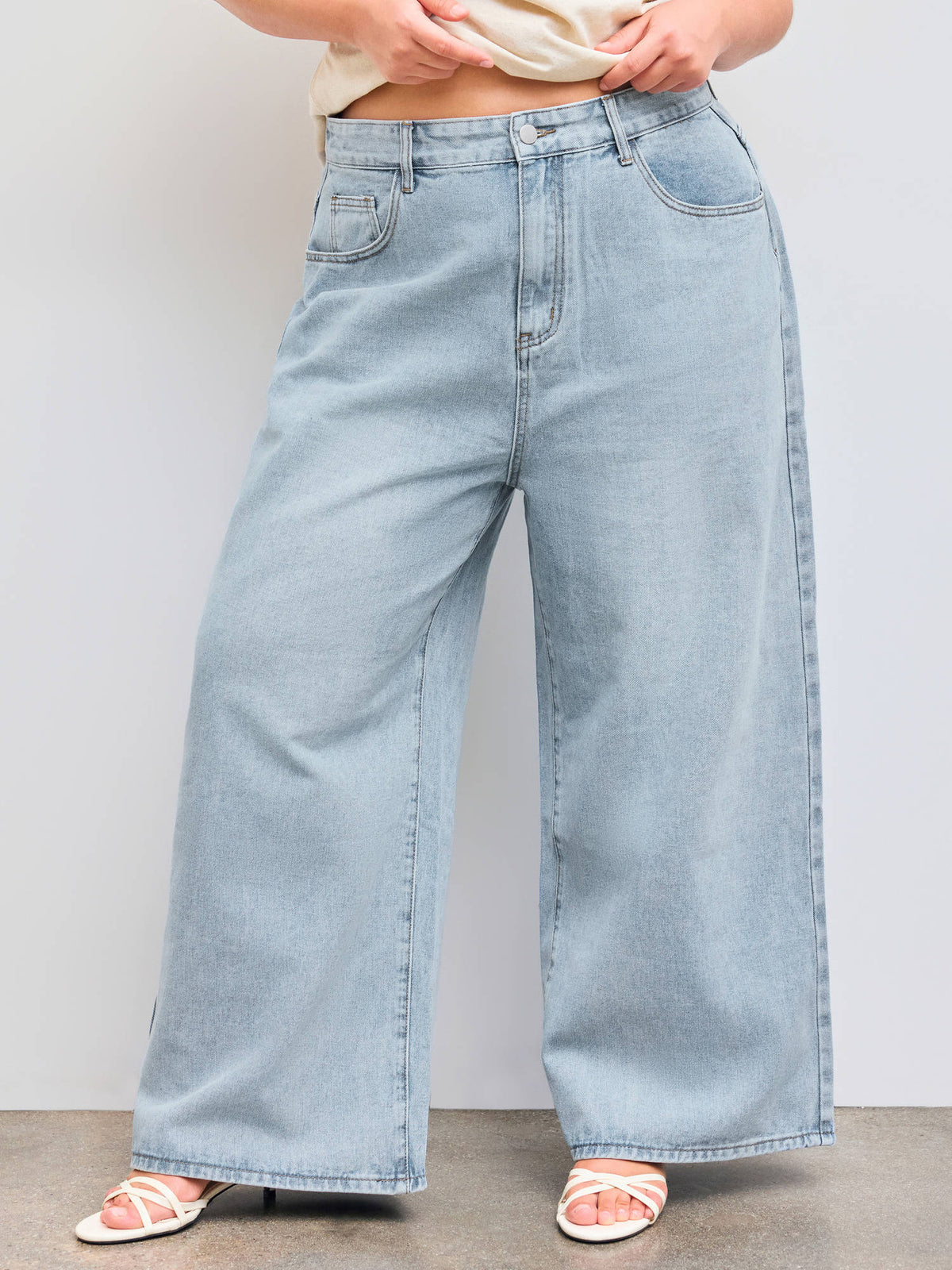 Denim Solid Women's High-Waist Wide-Leg Jeans Baby Blue | WL90 - view 1